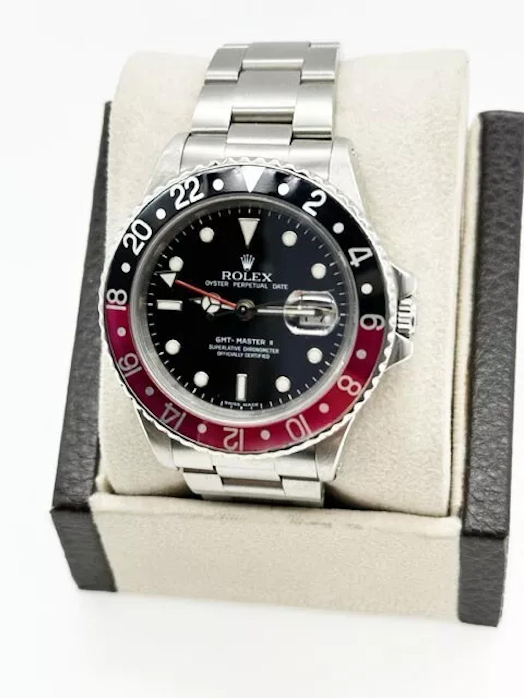 Rolex GMT Master II 16760 Coke Fat Lady 40mm Schwarz & Rot Lünette Edelstahl 3