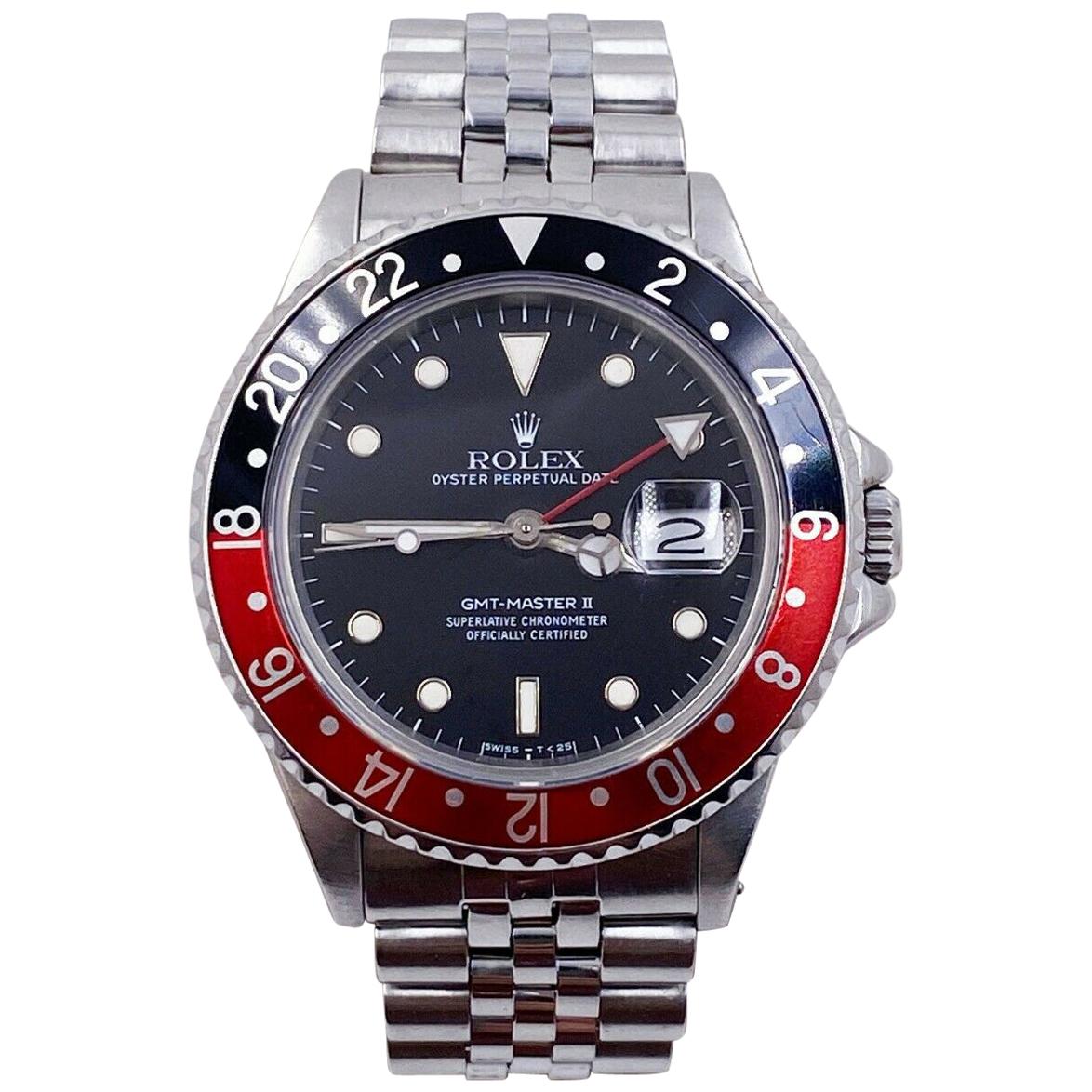 Rolex GMT Master II 16760 Fat Lady Coke Red Black Stainless Box Paper Unpolished