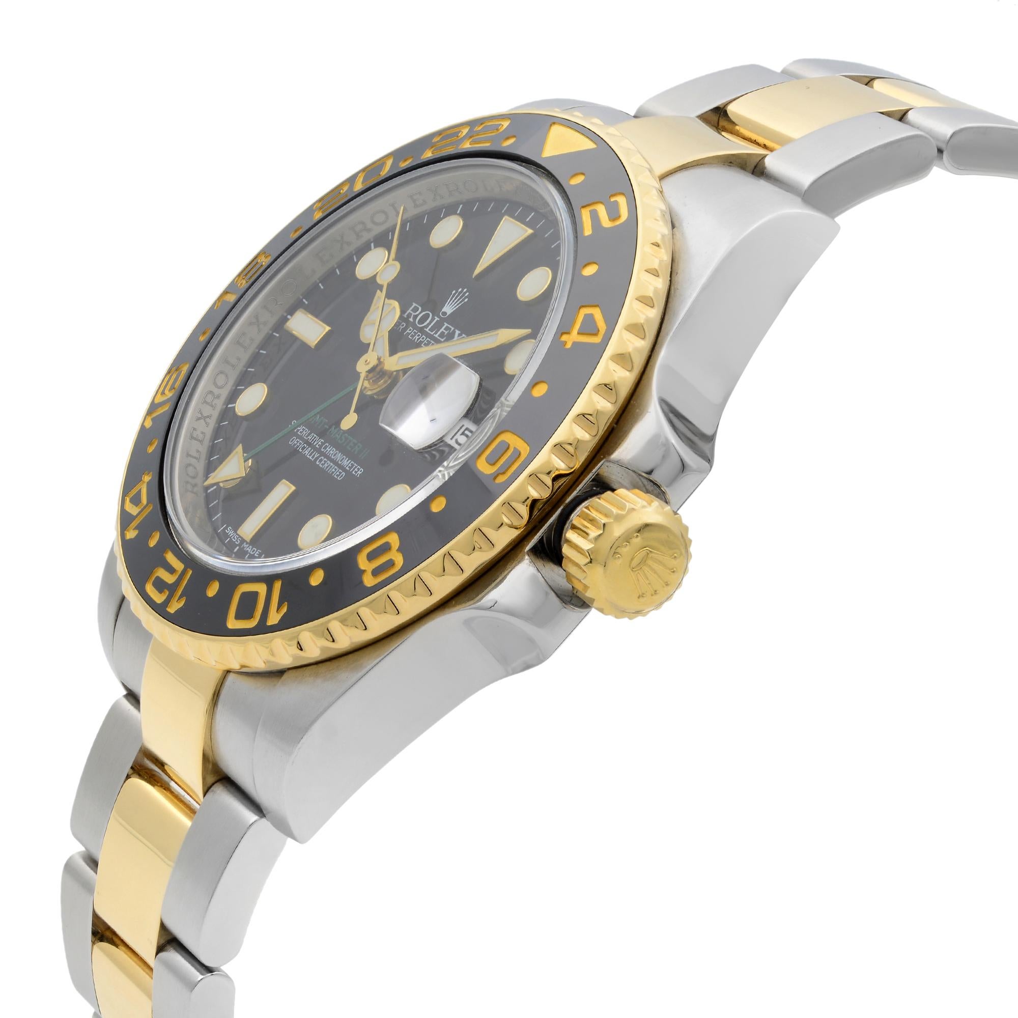 Rolex GMT-Master II 18K Gold Steel Black Dial Automatic Men's Watch 116713LN 1
