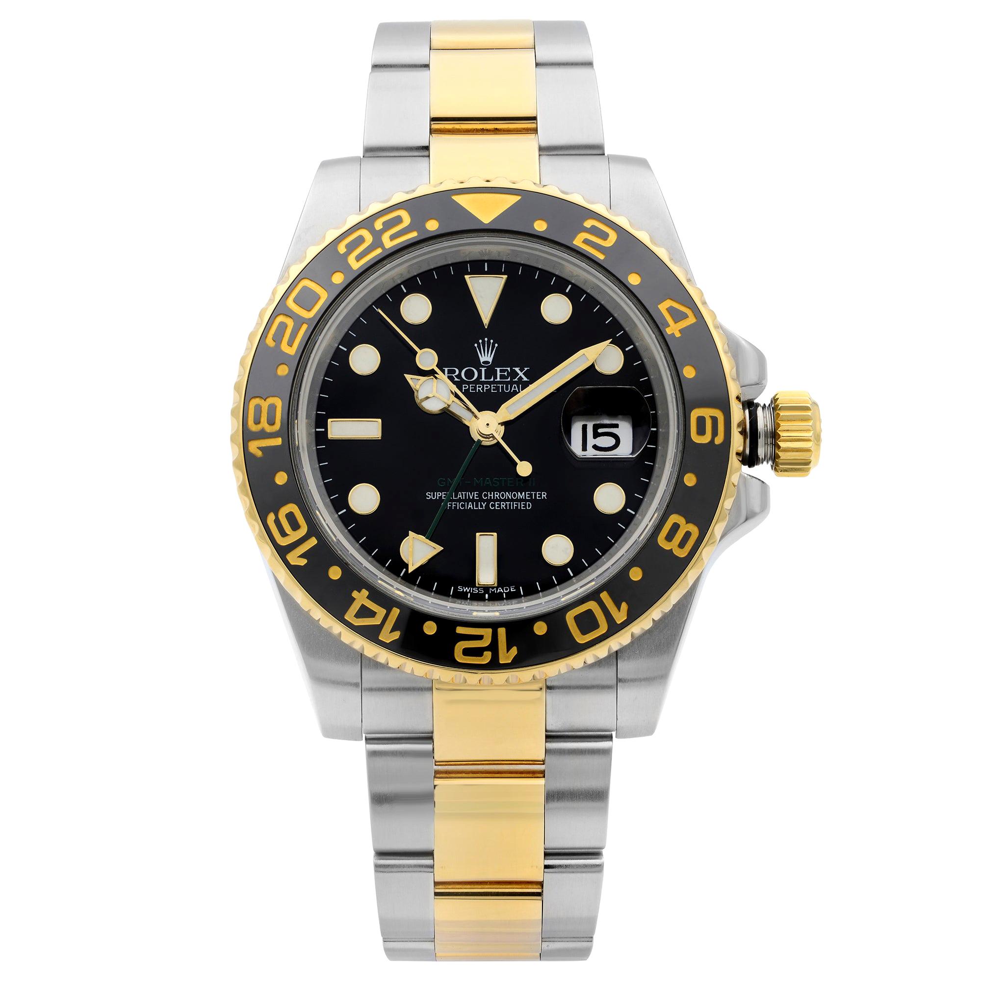 Rolex GMT-Master II 18K Gold Steel Black Dial Automatic Men's Watch 116713LN