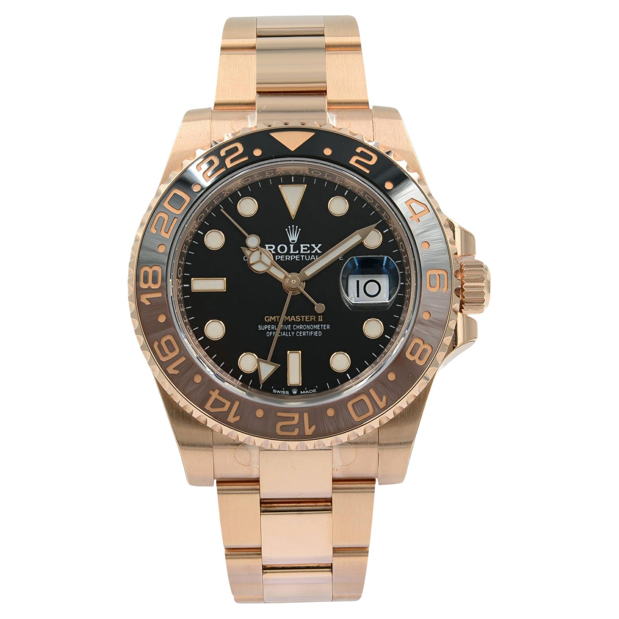Rolex GMT-Master II 18K Rose Gold Root Beer Automatic Mens Watch 126715CHNR For Sale