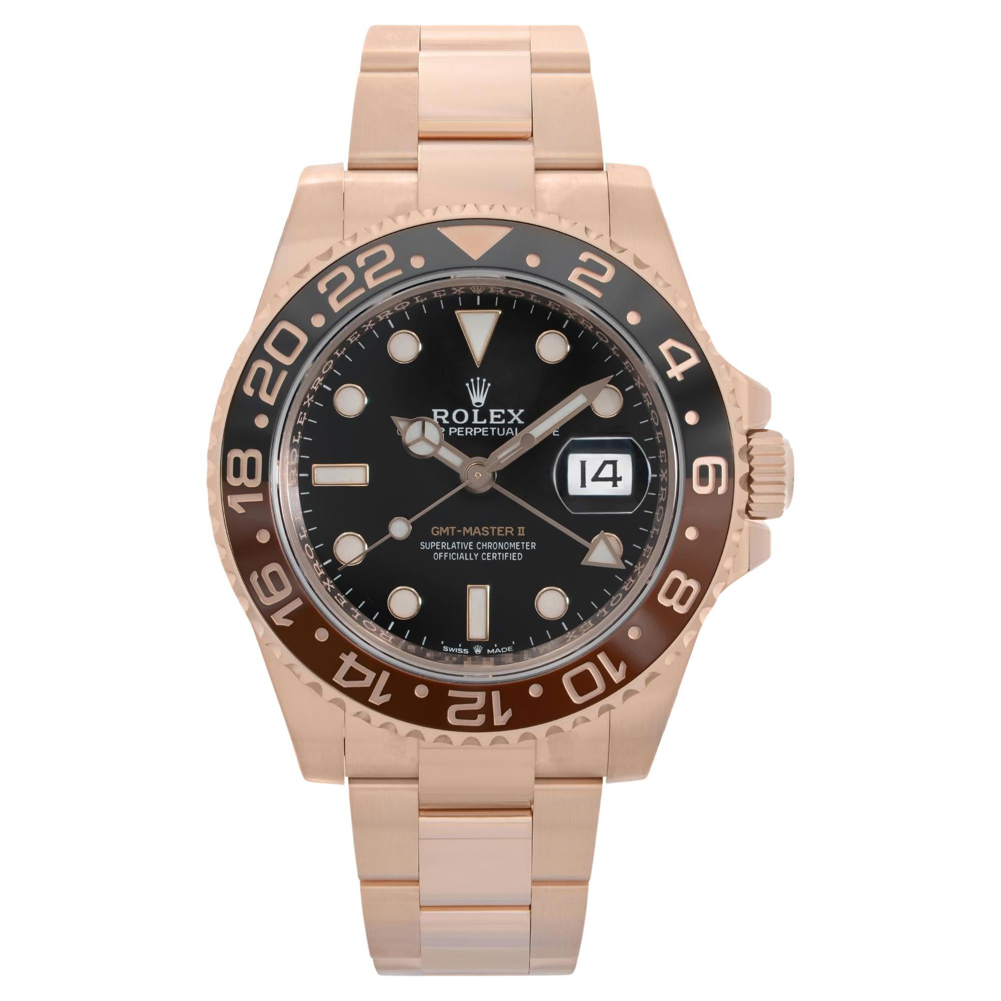Rolex GMT-Master II 18K Rose Gold Root Beer Black Dial Mens Watch 126715CHNR For Sale