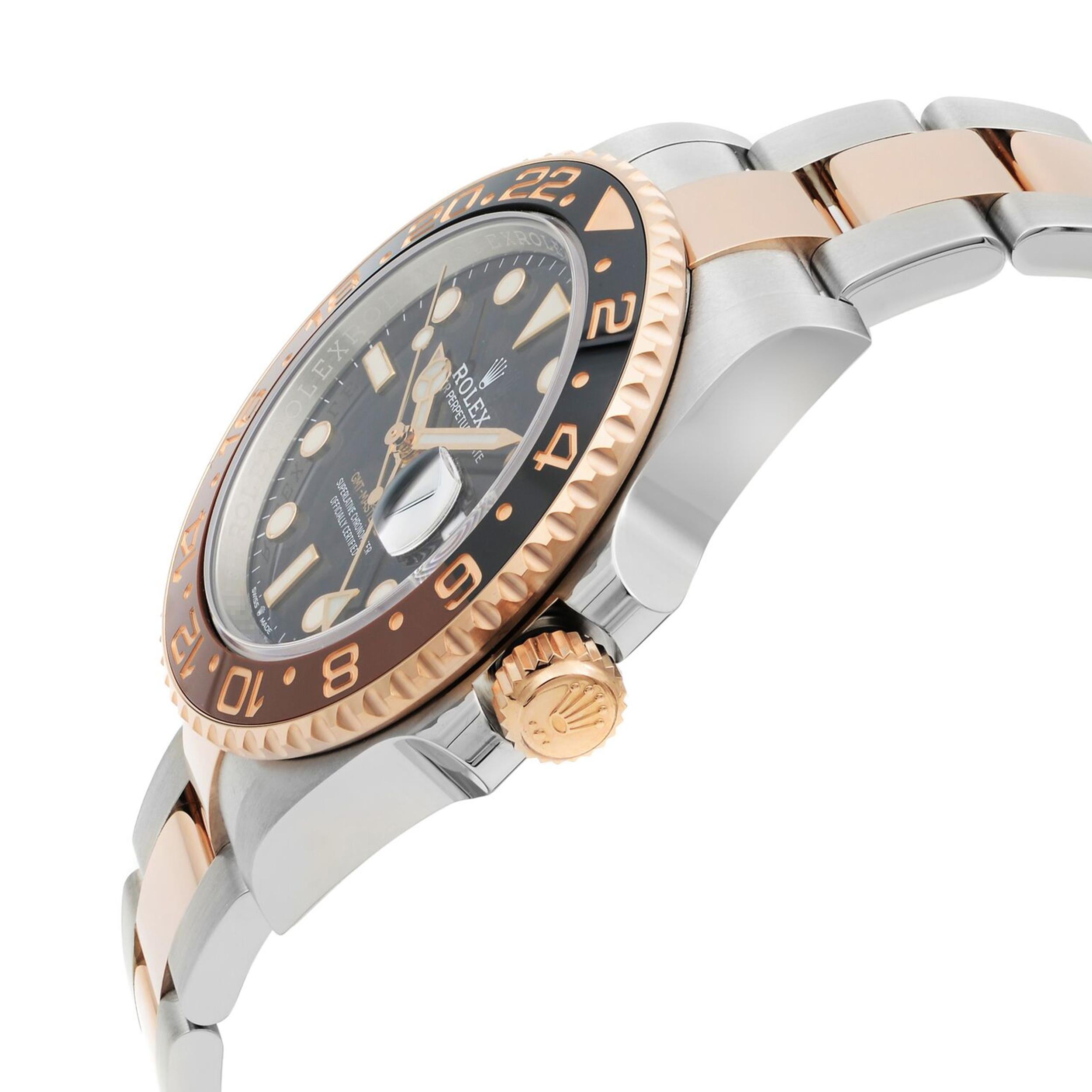 Rolex GMT-Master II 18K Rose Gold Steel Black Dial Mens Watch 126711CHNR Excellent état - En vente à New York, NY
