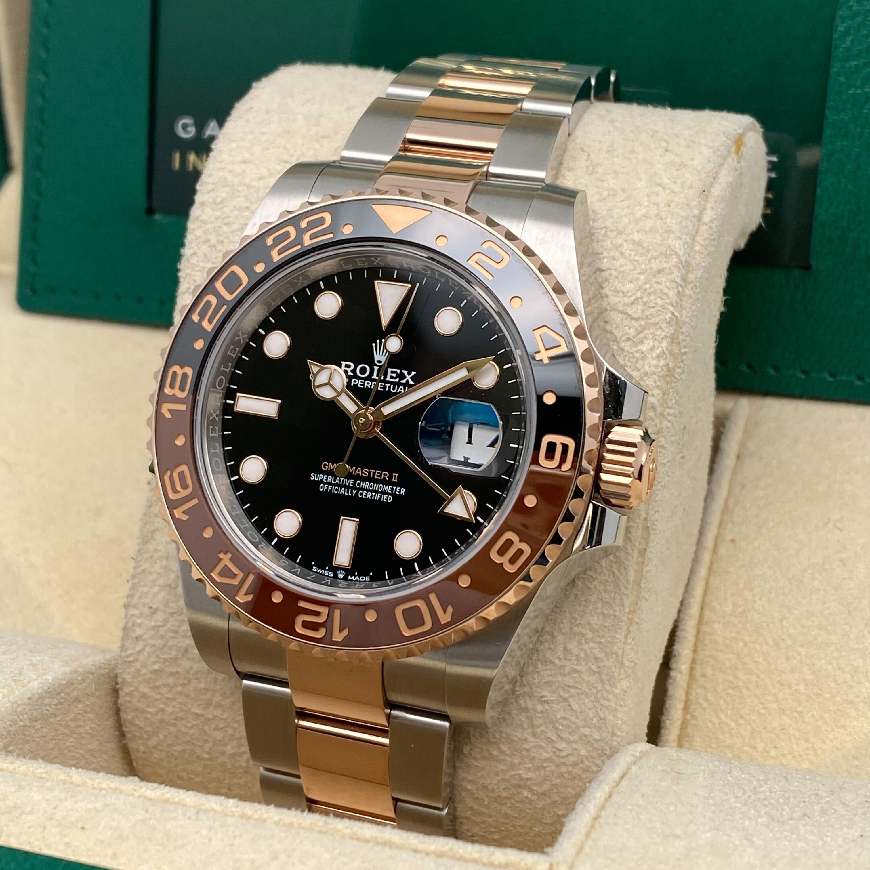 Rolex GMT-Master II 18K Roségold Stahl Schwarzes Zifferblatt Herrenuhr 126711CHNR im Angebot 4
