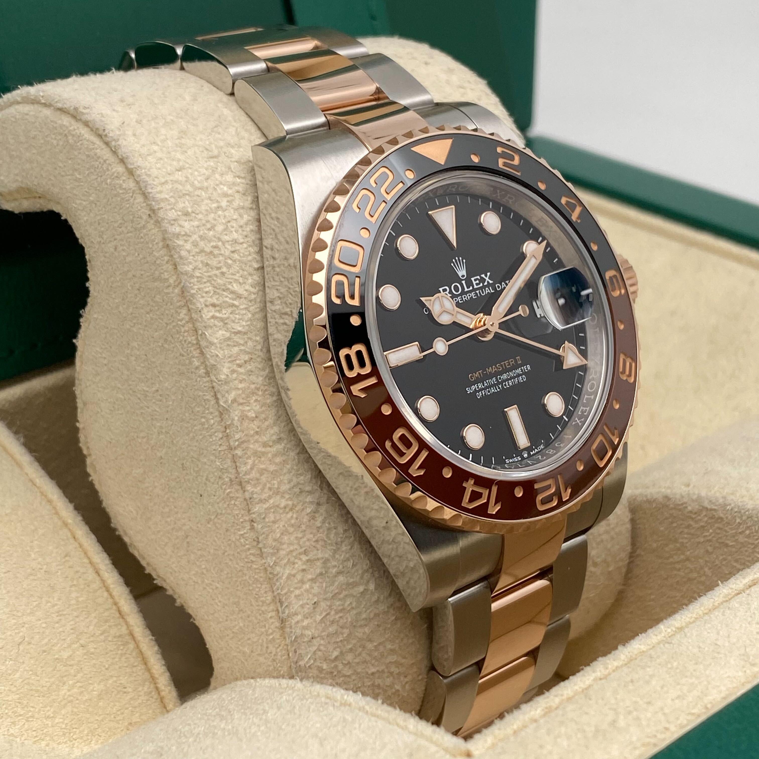 Rolex GMT-Master II 18K Roségold Stahl Schwarzes Zifferblatt Herrenuhr 126711CHNR im Angebot 5