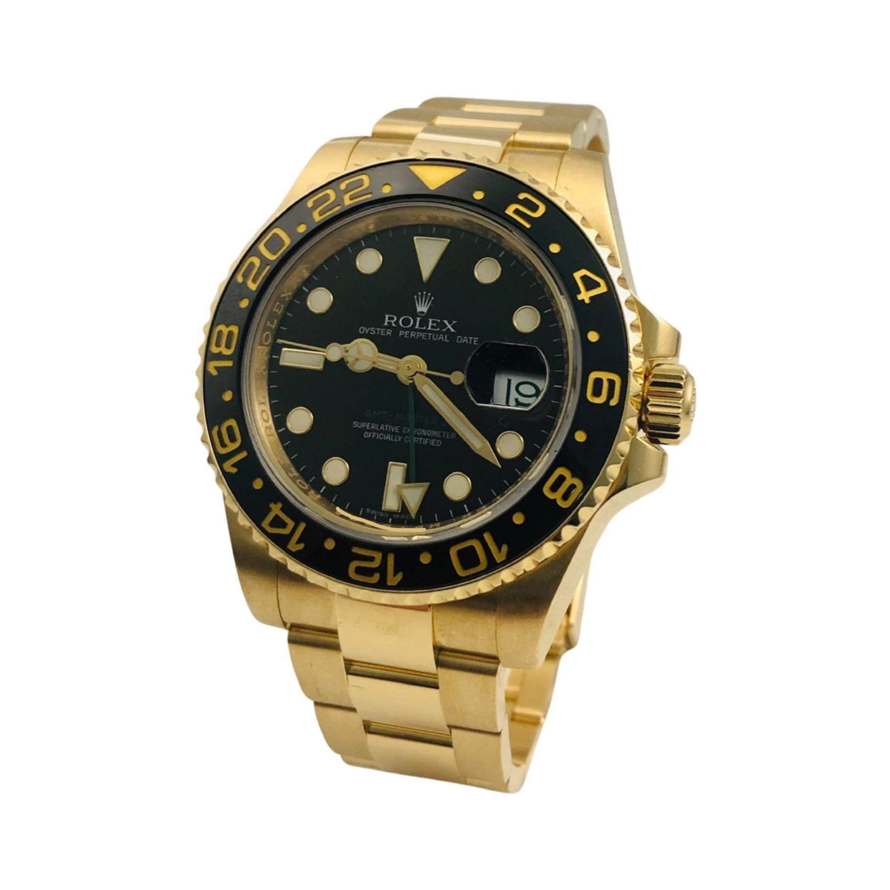 Rolex GMT-Master II 18k Gelbgold schwarzes Zifferblatt Ref. 116718LN Keramik Lünette im Zustand „Gut“ in Miami, FL