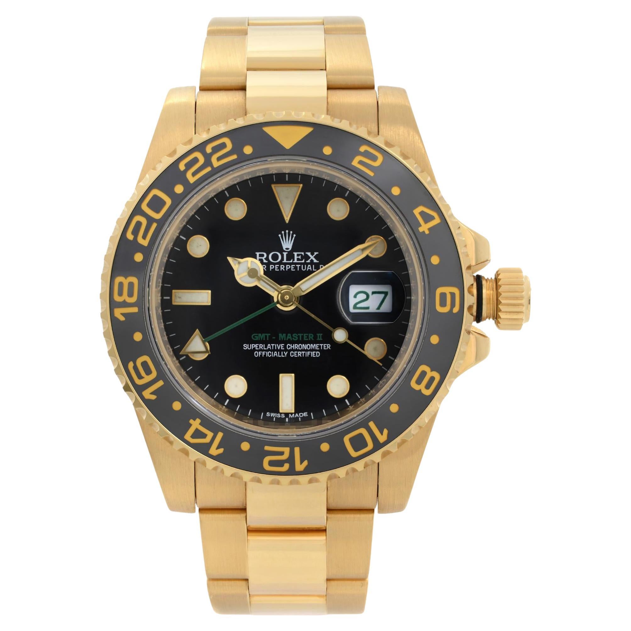 Rolex GMT-Master II 18K Yellow Gold Black Dial Automatic Mens Watch 116718LN
