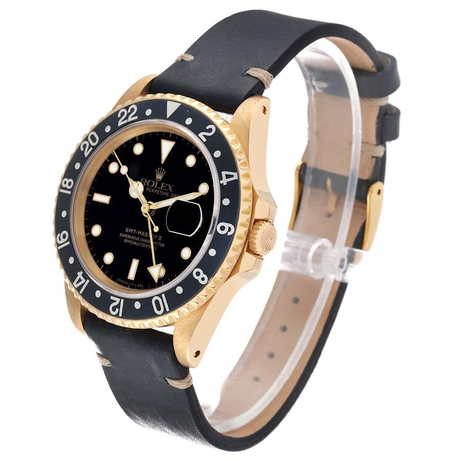 Men's Rolex GMT Master II 18K Yellow Gold Black Dial Mens Watch 16718 Box Papers For Sale