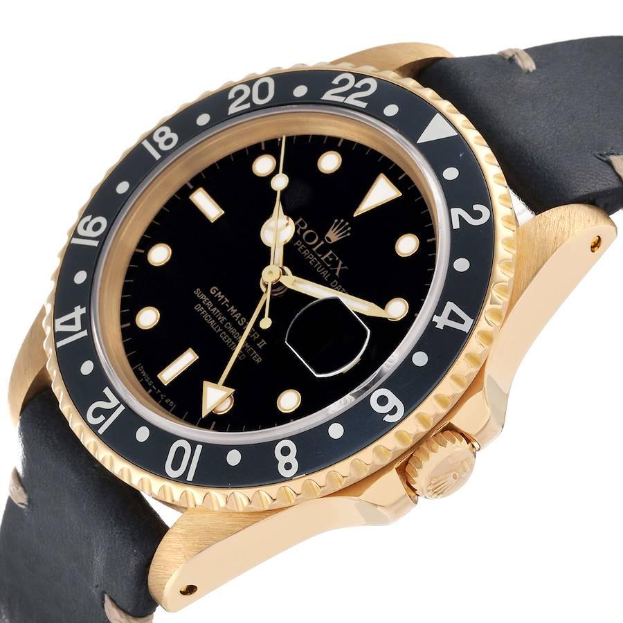 Rolex GMT Master II 18K Yellow Gold Black Dial Mens Watch 16718 Box Papers For Sale 1