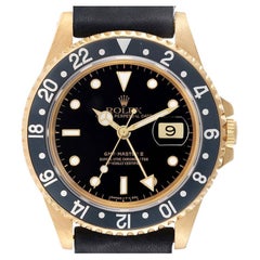 Rolex GMT Master II 18K Yellow Gold Black Dial Mens Watch 16718 Box Papers