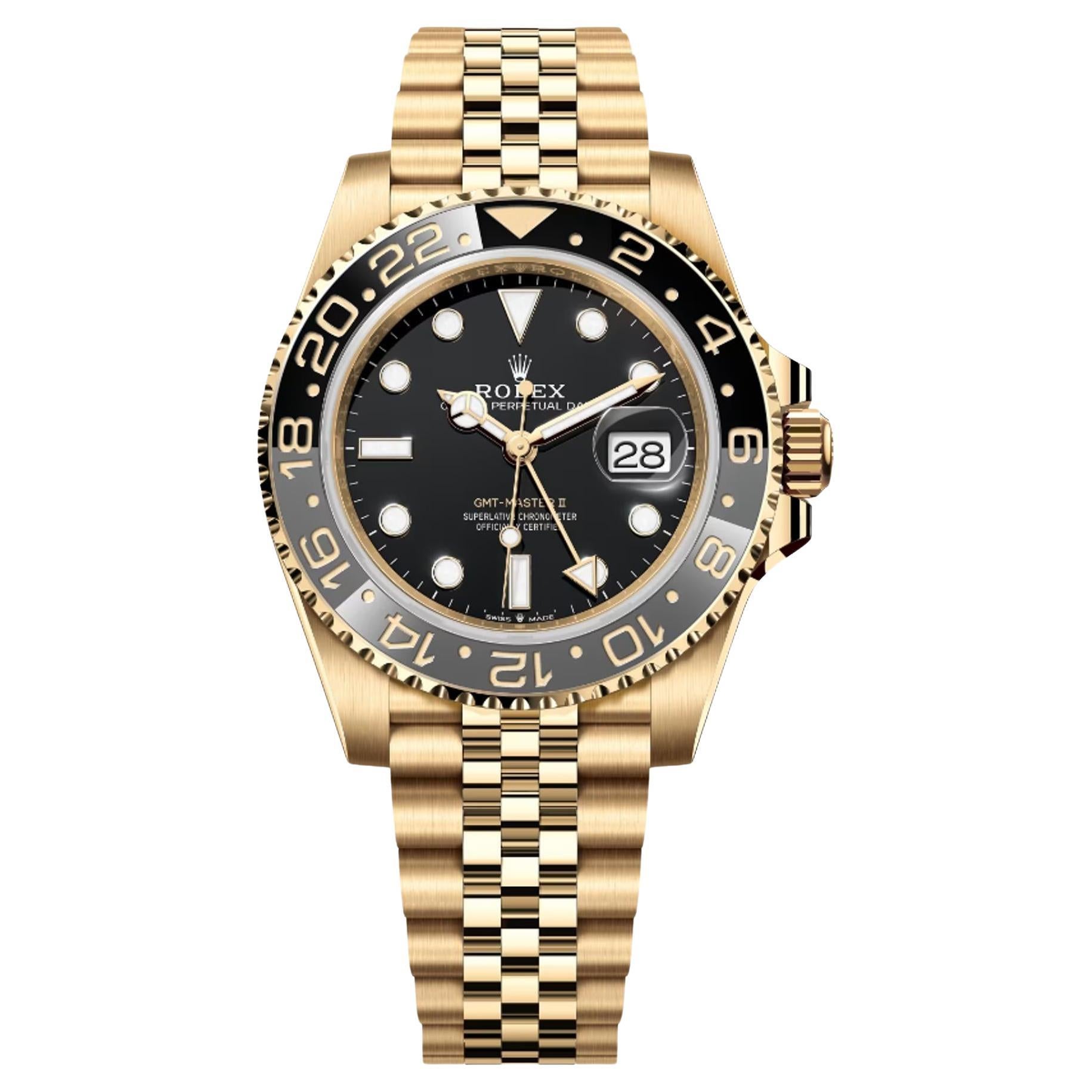 Rolex GMT-Master II 18K Yellow Gold Jubilee Black Dial Men Watch 126718