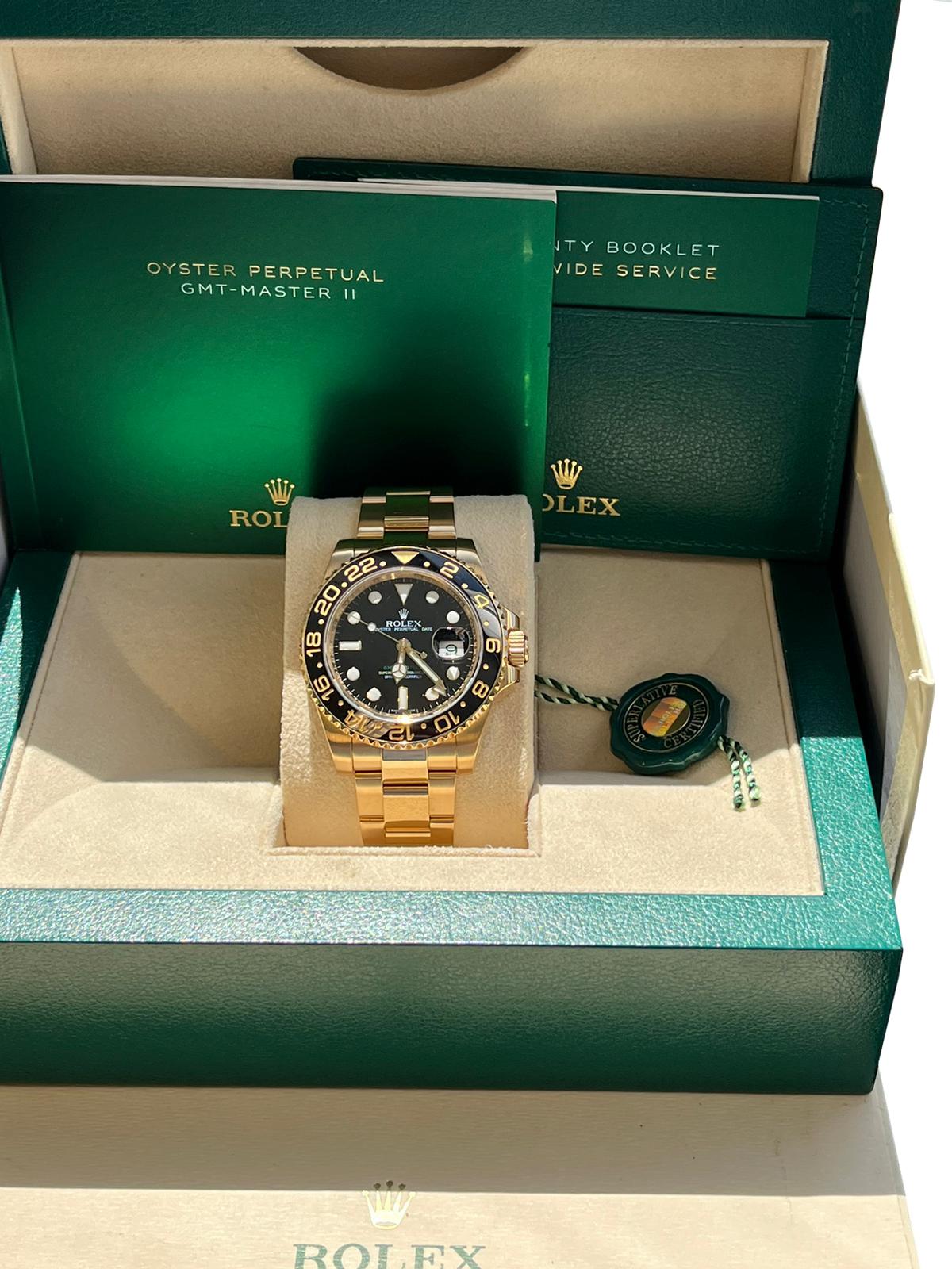 Rolex GMT-Master II 18k Yellow Gold Oyster Automatic Black Men's Watch 116718 For Sale 5