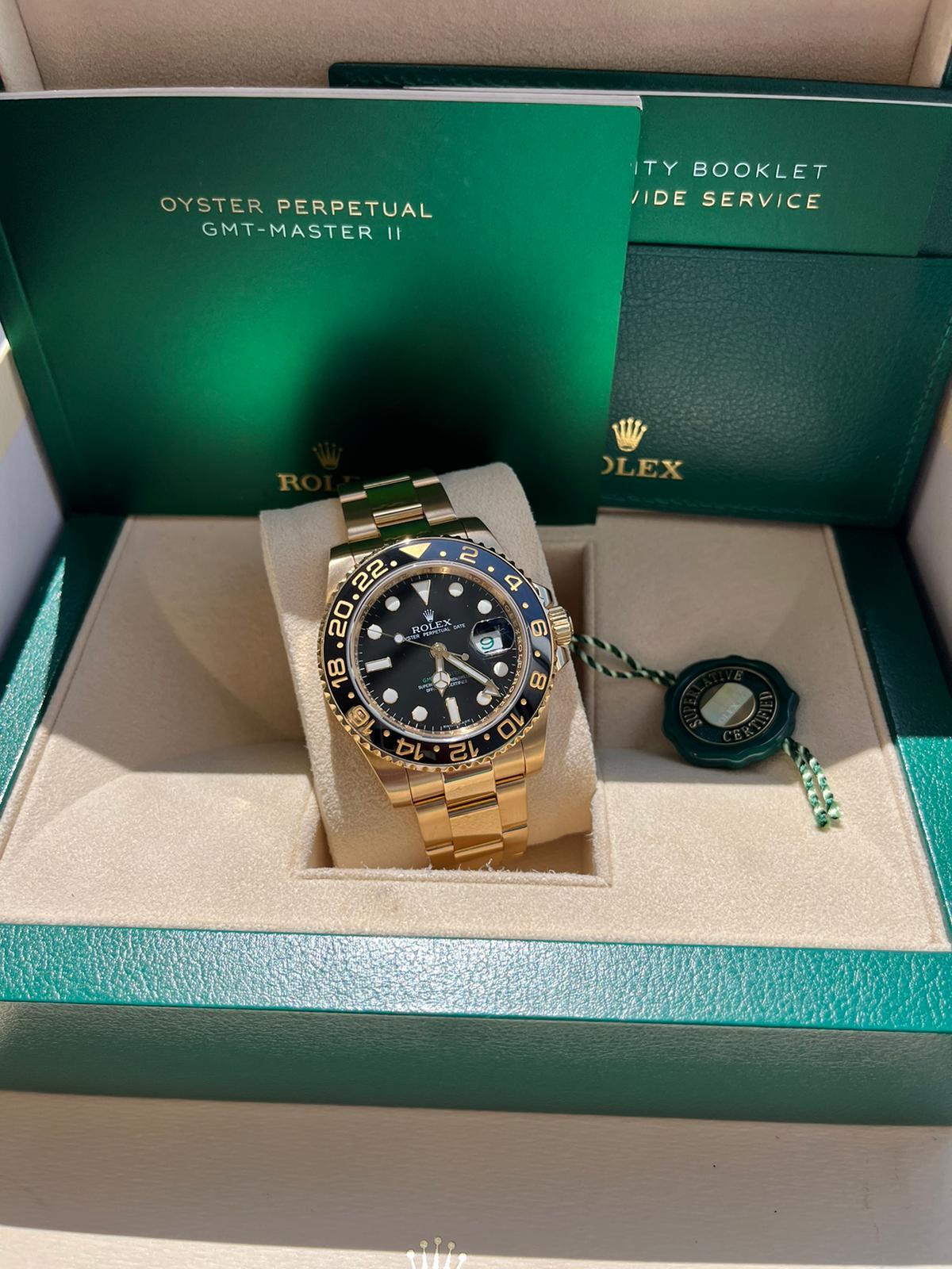 Rolex GMT-Master II 18k Yellow Gold Oyster Automatic Black Men's Watch 116718 For Sale 1