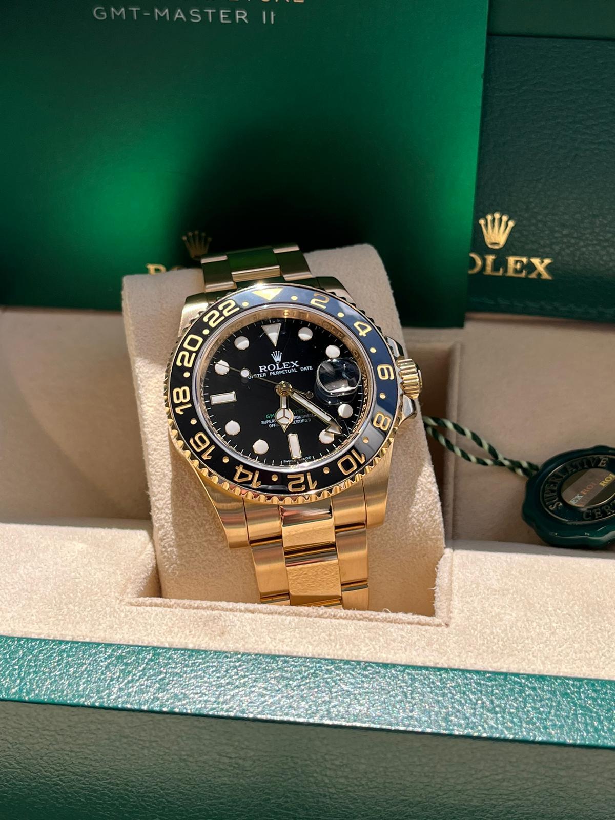 Rolex GMT-Master II 18k Yellow Gold Oyster Automatic Black Men's Watch 116718 For Sale 2