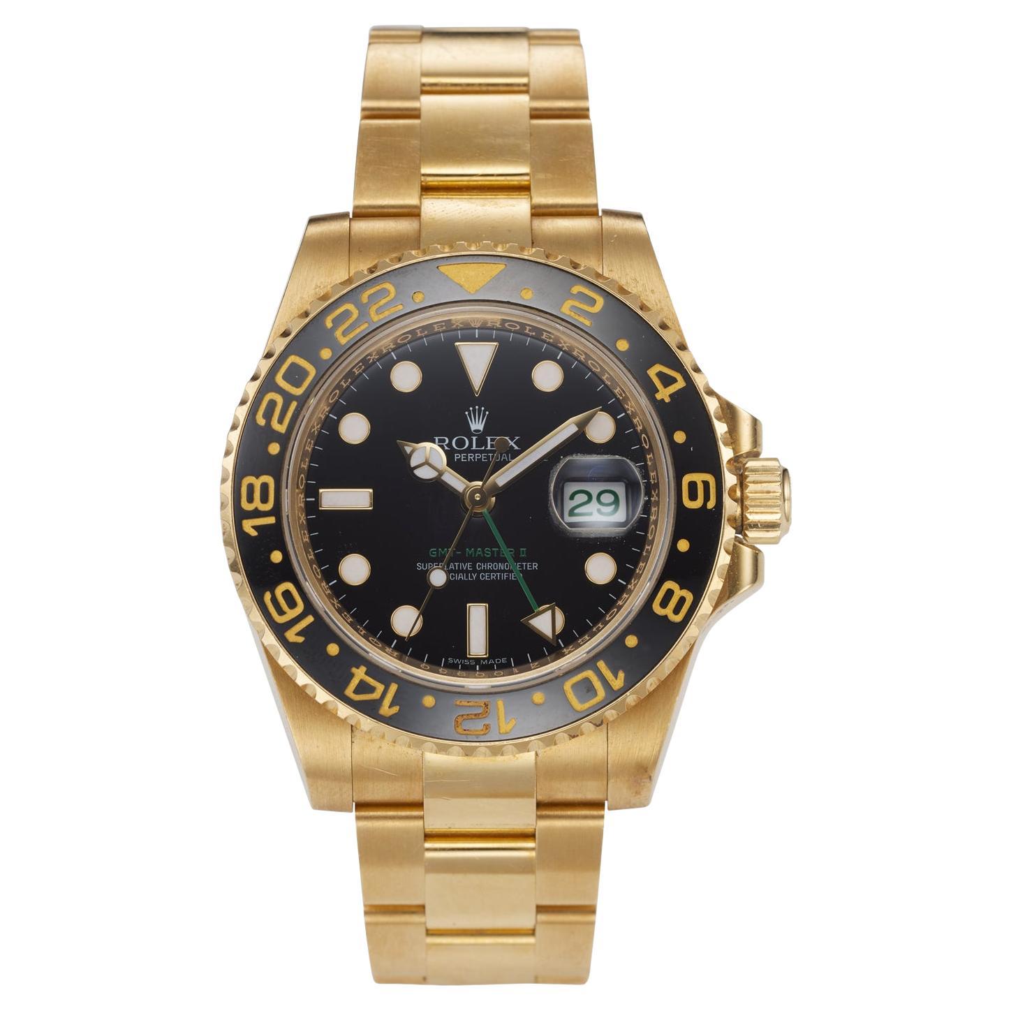 Montre homme Rolex GMT-Master II Oyster Automatic Black en or jaune 18 carats 116718 en vente
