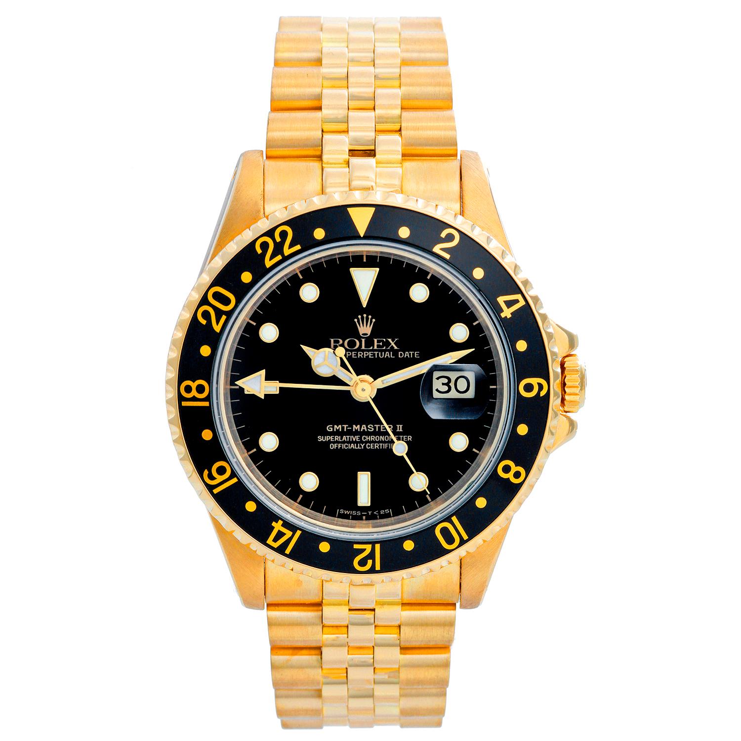 Rolex GMT, Master II 18 Karat Yellow Gold Watch 16718 Black Dial