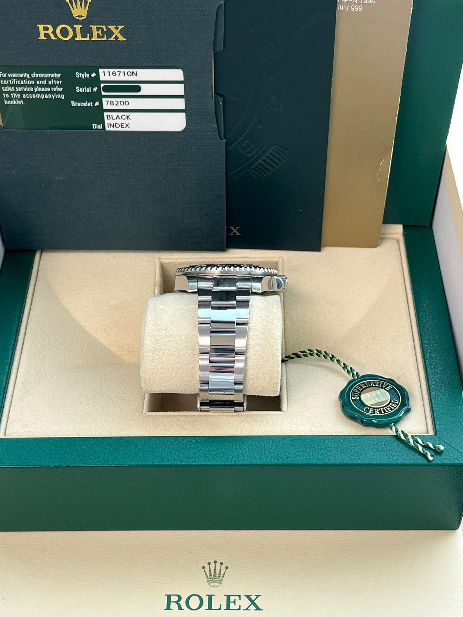 Rolex GMT Master II 40 Black Dial Green Hand Ceramic Bezel Steel Watch 116710LN For Sale 9