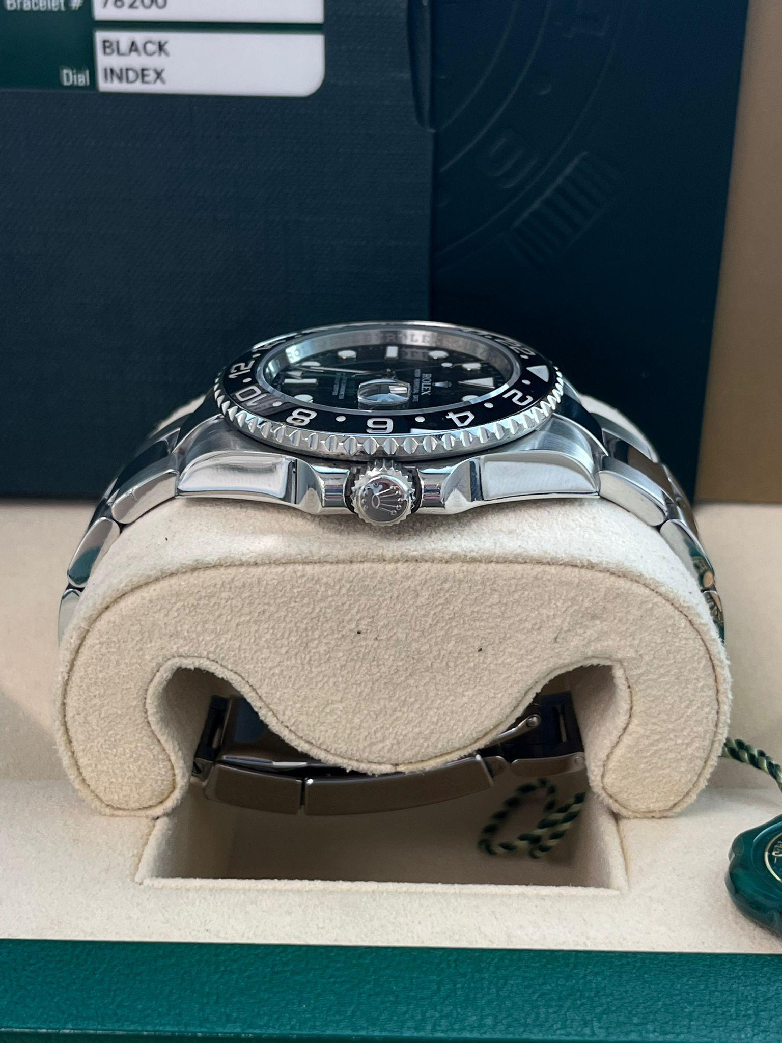 Rolex GMT Master II 40 Black Dial Green Hand Ceramic Bezel Steel Watch 116710LN For Sale 10