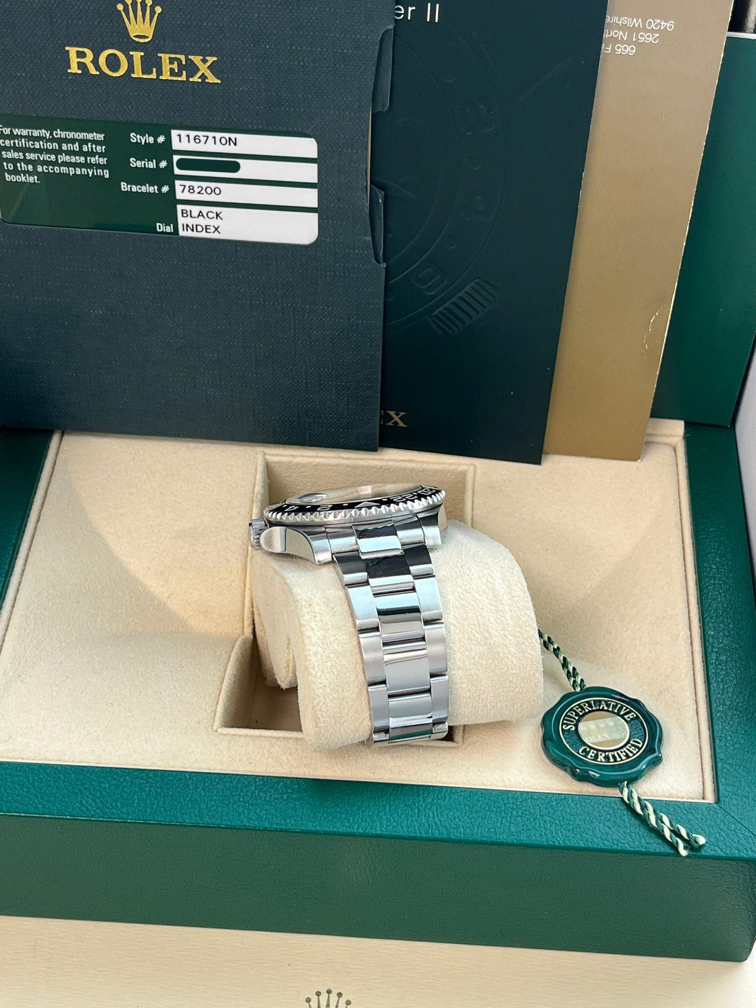 Rolex GMT Master II 40 Black Dial Green Hand Ceramic Bezel Steel Watch 116710LN For Sale 11