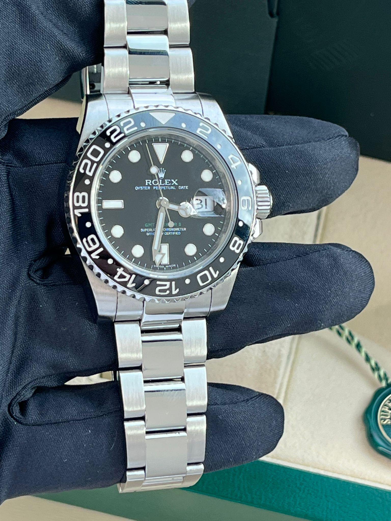 Rolex GMT Master II 40 Black Dial Green Hand Ceramic Bezel Steel Watch 116710LN For Sale 15