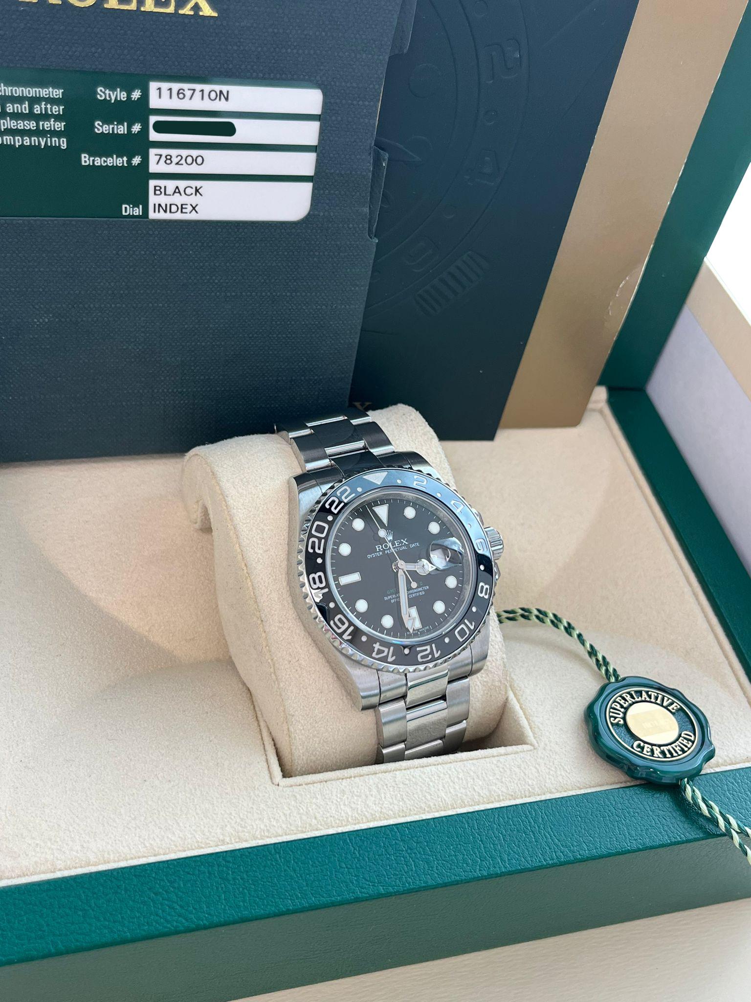 Rolex GMT Master II 40 Black Dial Green Hand Ceramic Bezel Steel Watch 116710LN For Sale 3