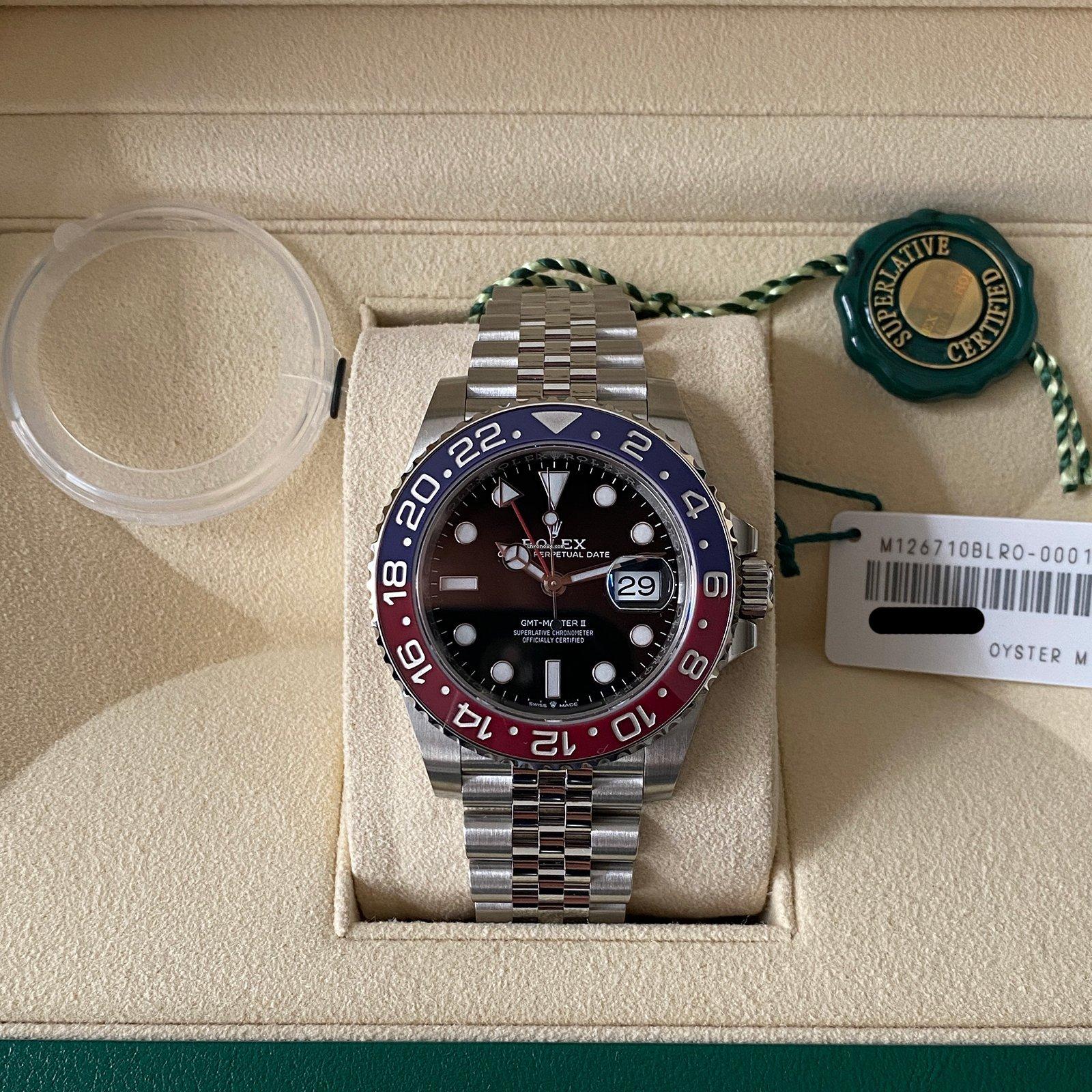 The watch is complete with the original Rolex Box and Warranty card dated 2022.
Only Direct Payments (Wire Transfers) are acceptable for this item.
The Oyster Perpetual GMT-Master II in Oystersteel with a Jubilee bracelet.

Reference