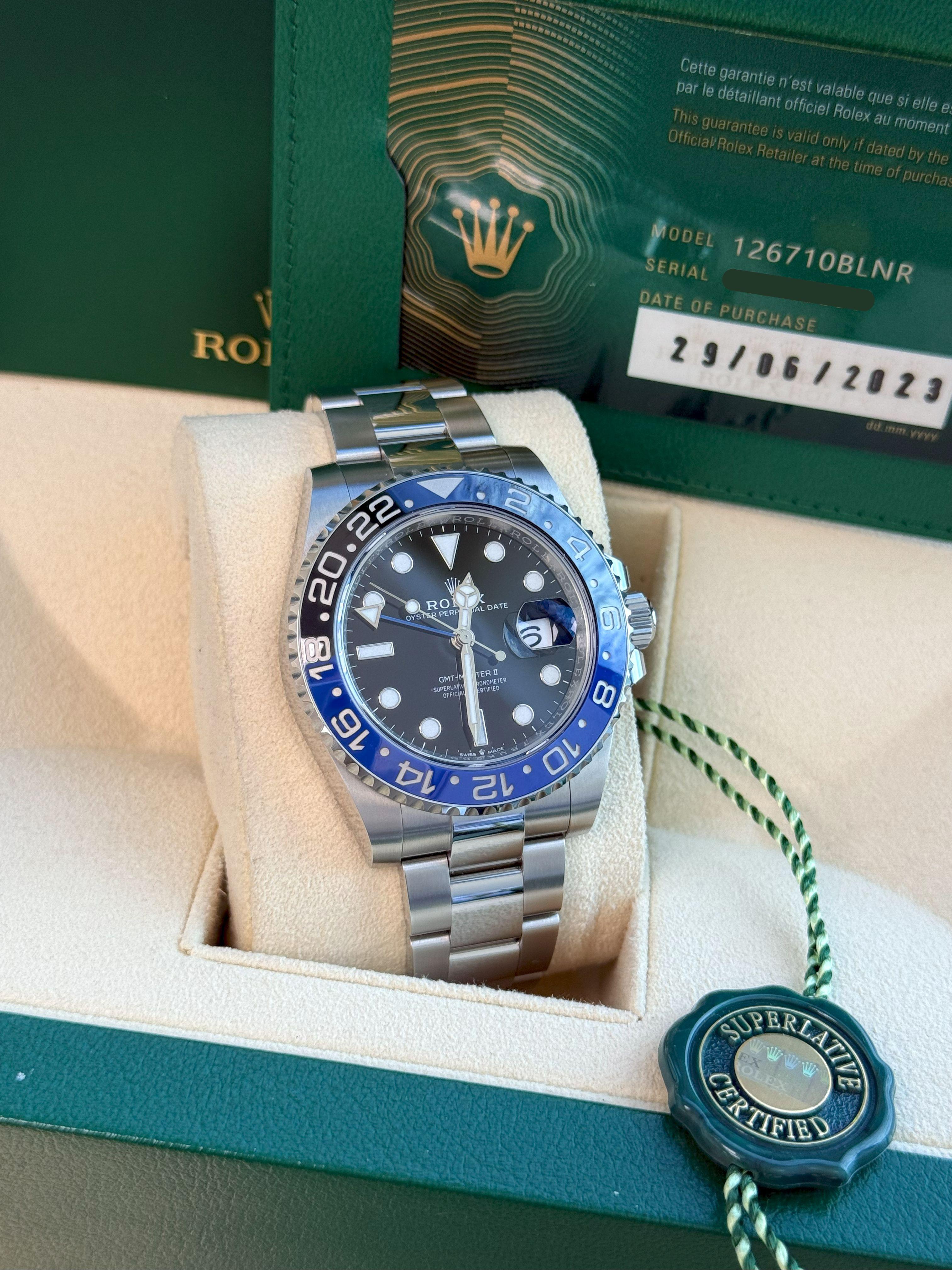 Rolex GMT-Master II 40mm Batman Black Blue Ceramic Bezel Oyster Watch 126710 For Sale 6
