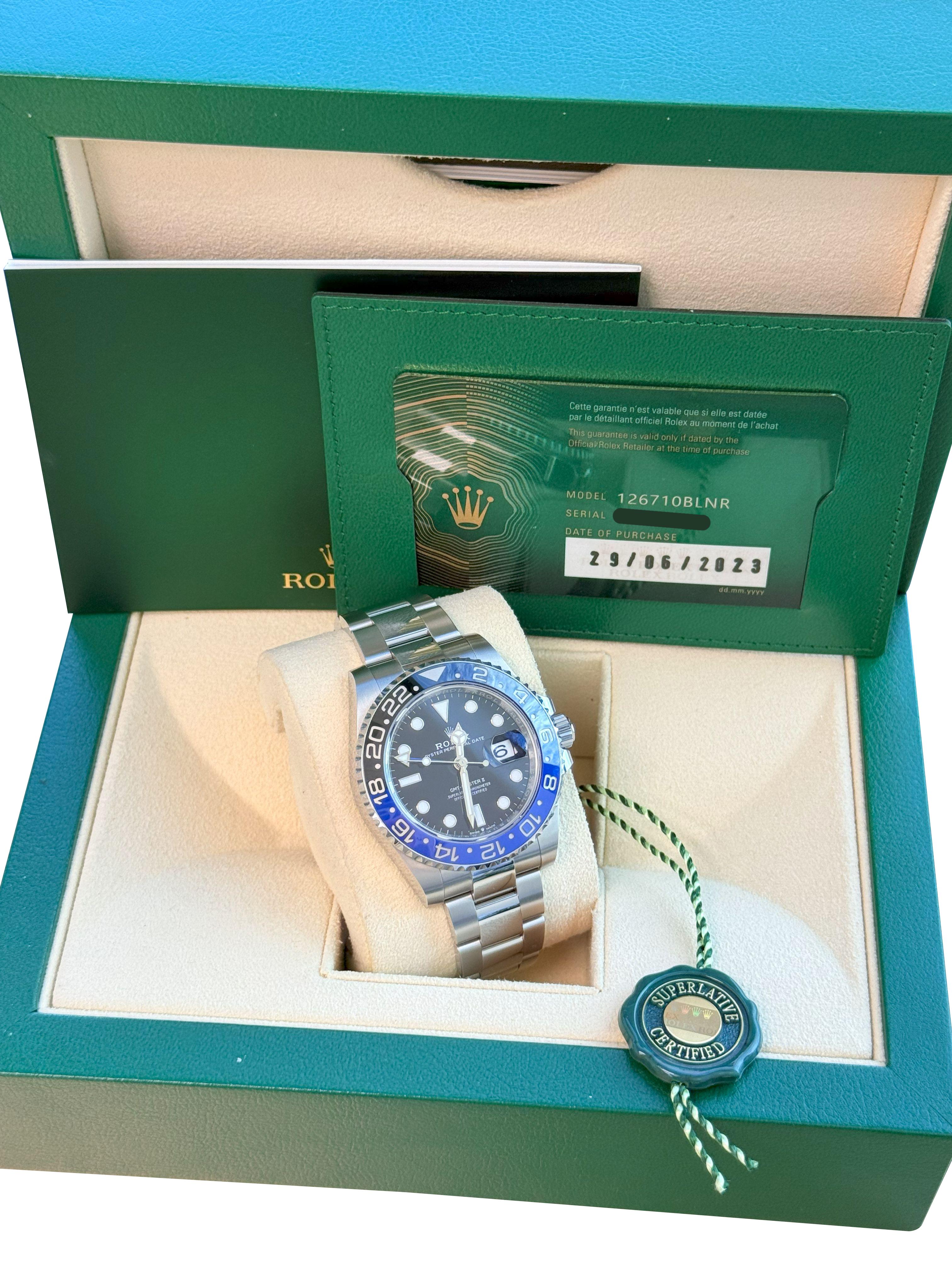 Rolex GMT-Master II 40mm Batman Black Blue Ceramic Bezel Oyster Watch 126710 For Sale 7