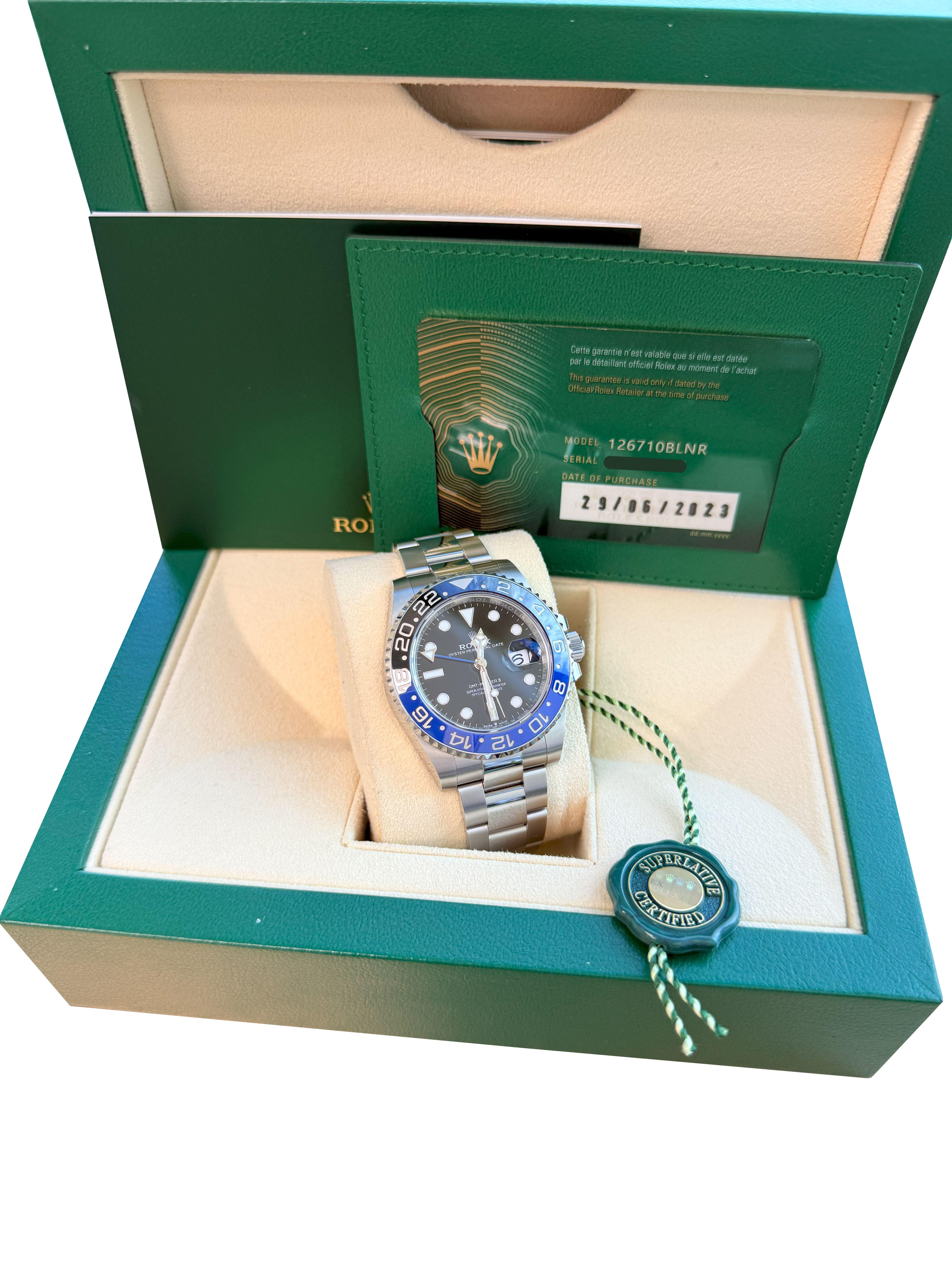 Rolex GMT-Master II 40mm Batman Black Blue Ceramic Bezel Oyster Watch 126710 In New Condition For Sale In Aventura, FL