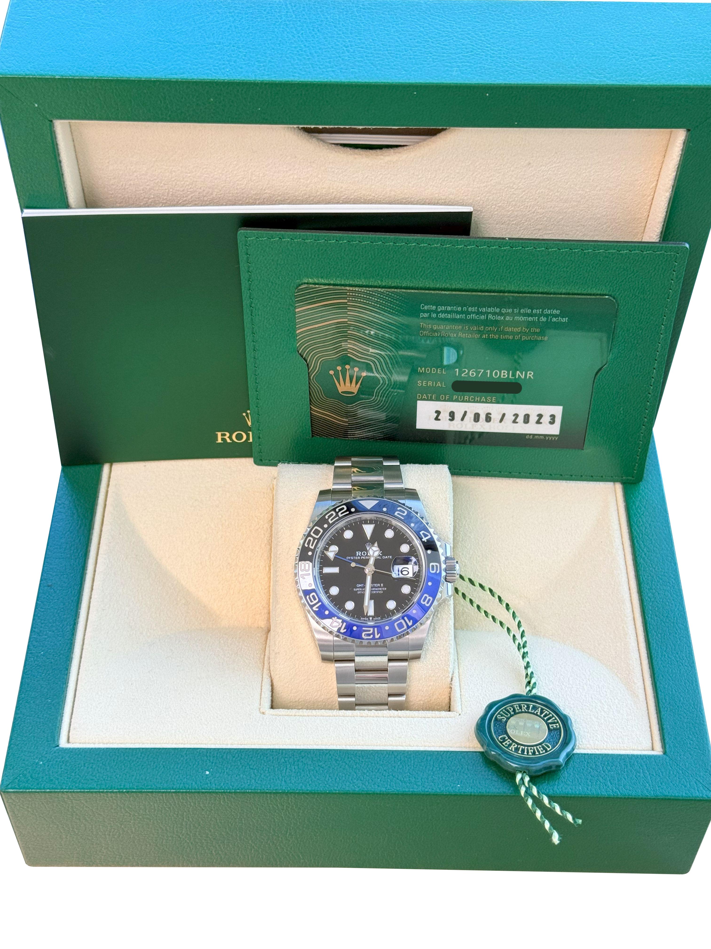 Rolex GMT-Master II 40mm Batman Black Blue Ceramic Bezel Oyster Watch 126710 For Sale 1
