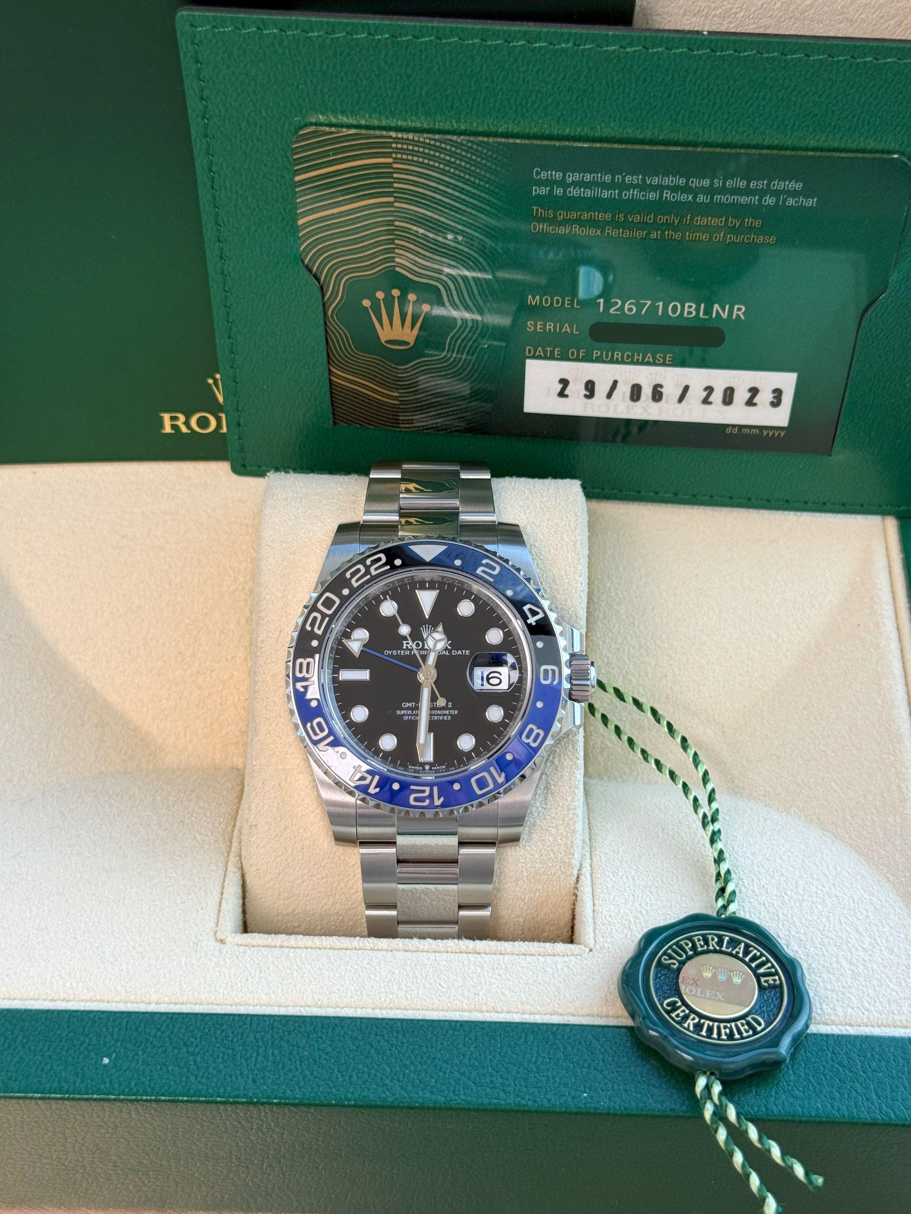 Rolex GMT-Master II 40mm Batman Black Blue Ceramic Bezel Oyster Watch 126710 For Sale 2