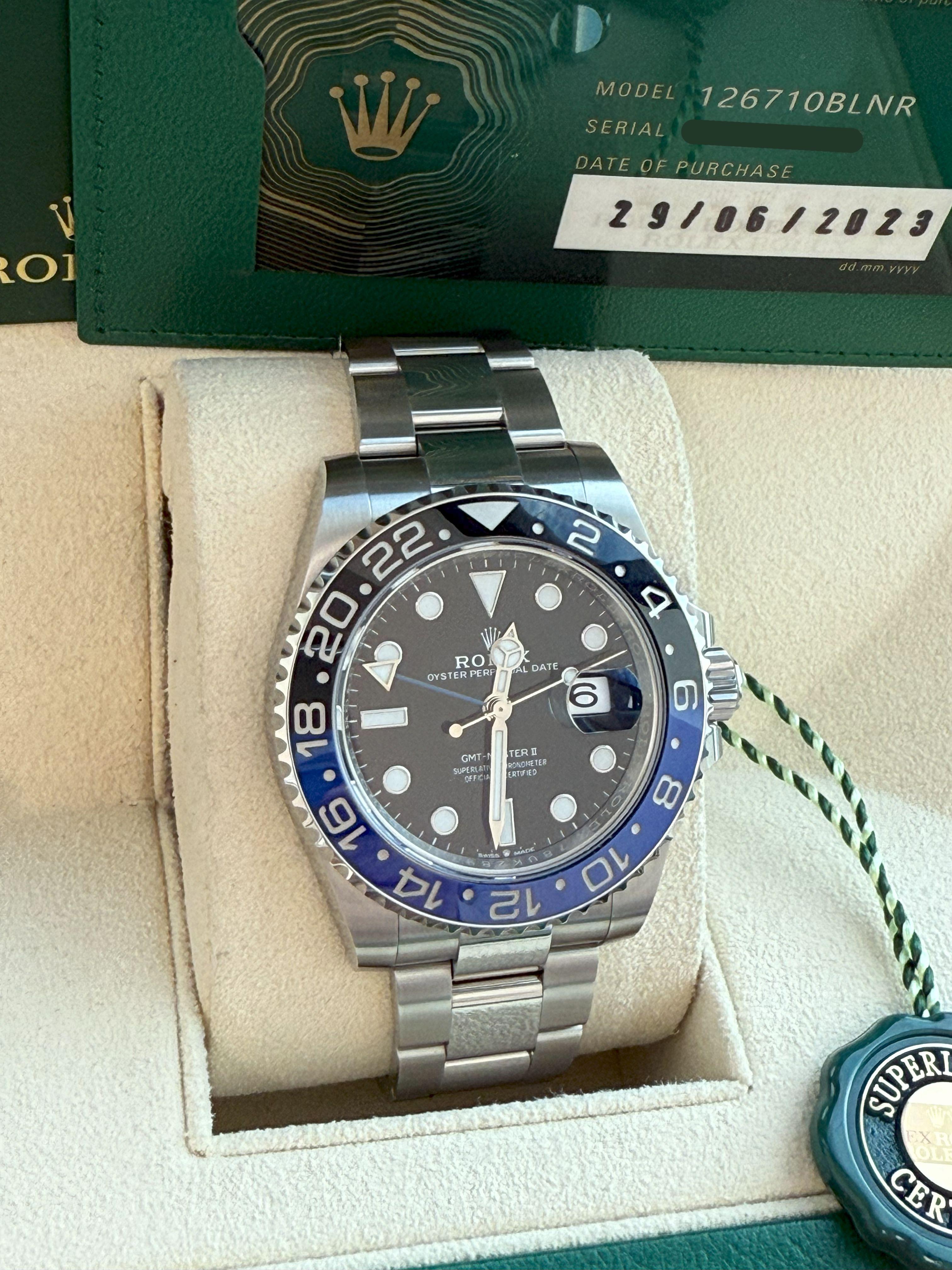 Rolex GMT-Master II 40mm Batman Black Blue Ceramic Bezel Oyster Watch 126710 For Sale 4