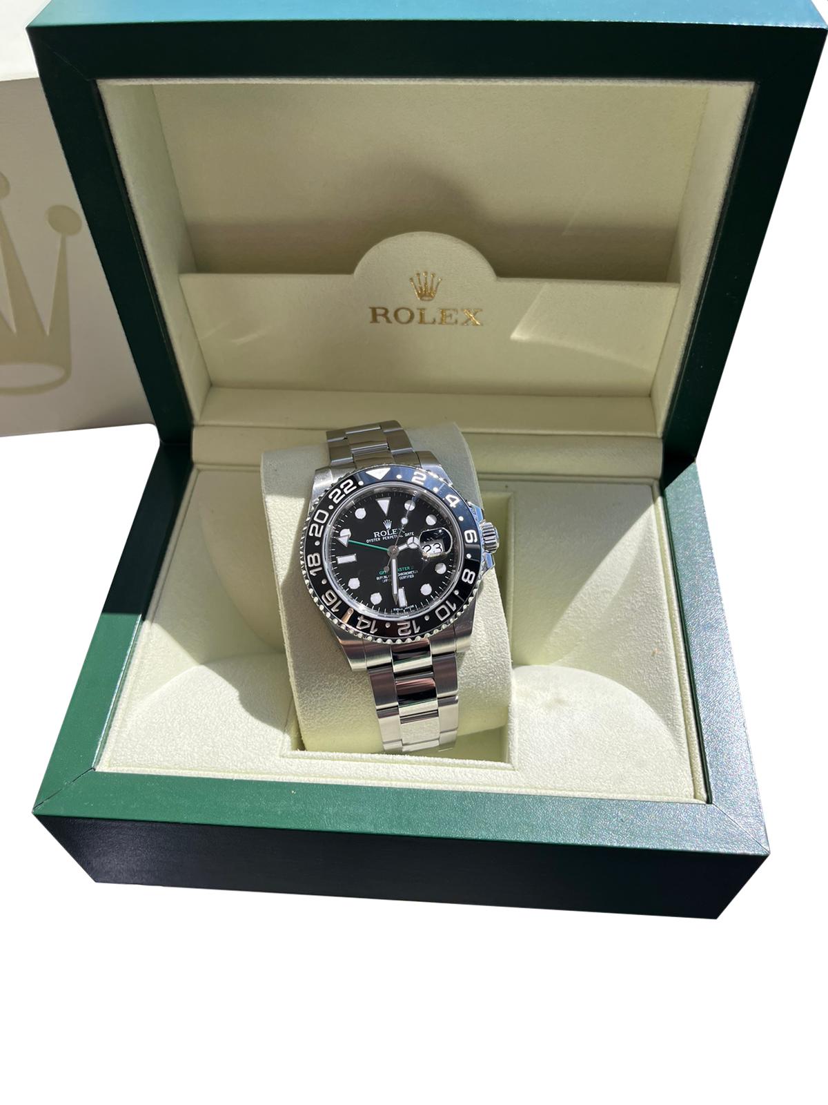 Modernist Rolex GMT-Master II 40mm GMT Date Black Dial Stainless Steel Date Watch 116710LN