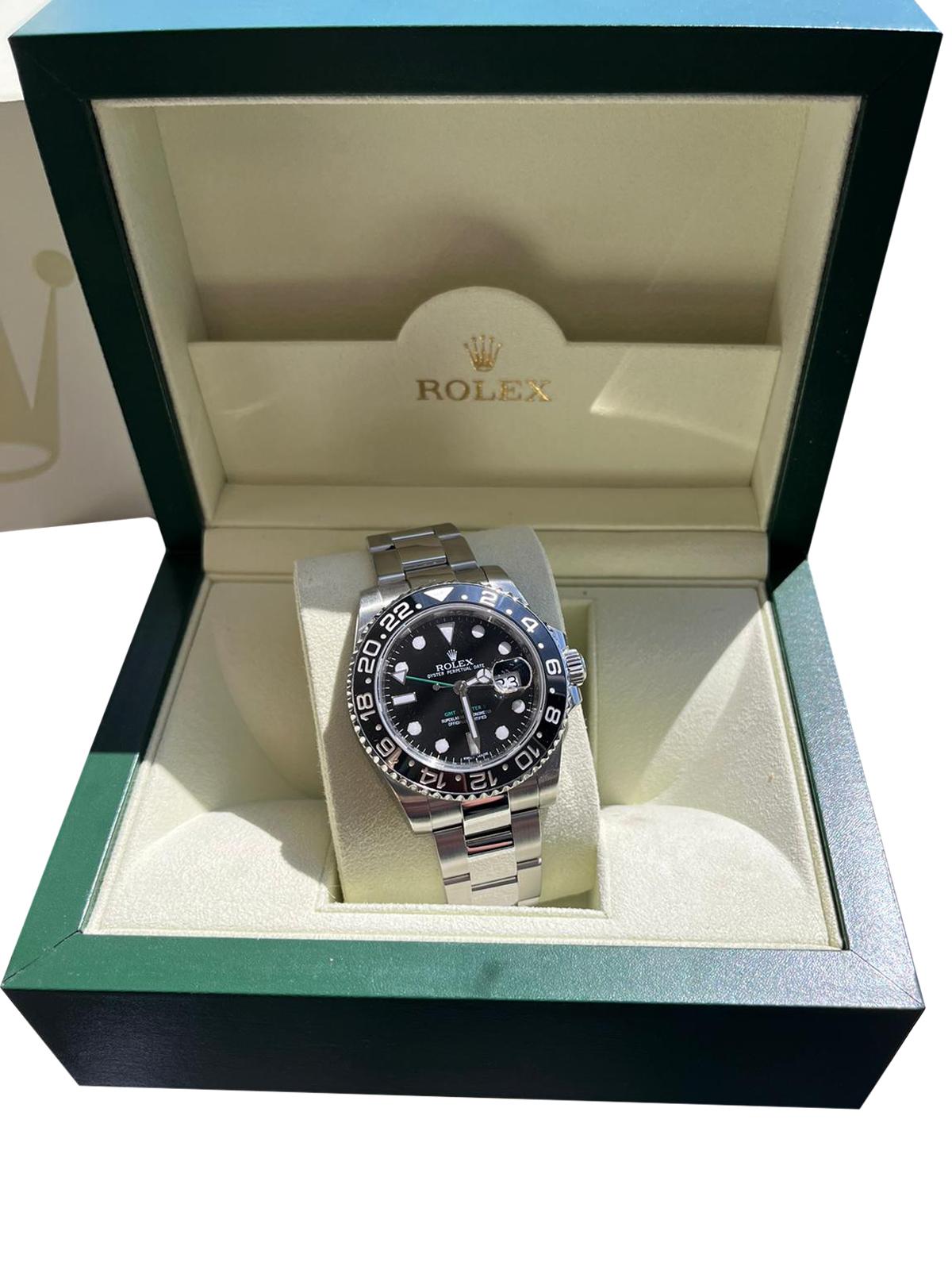 Women's or Men's Rolex GMT-Master II 40mm GMT Date Black Dial Stainless Steel Date Watch 116710LN