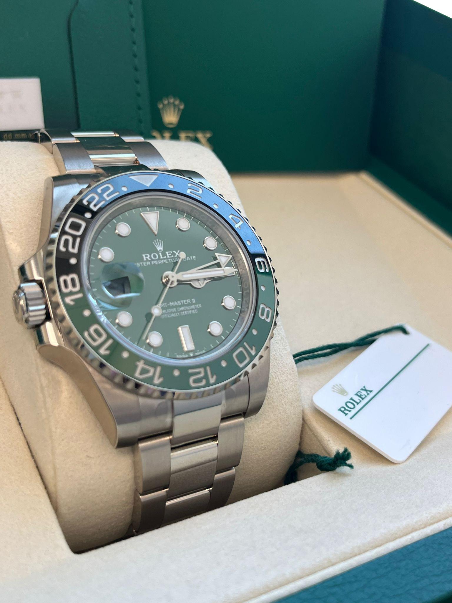 Rolex GMT-Master II 40mm Green Dial White Gold Oyster Bracelet Watch 126729VTNR For Sale 3