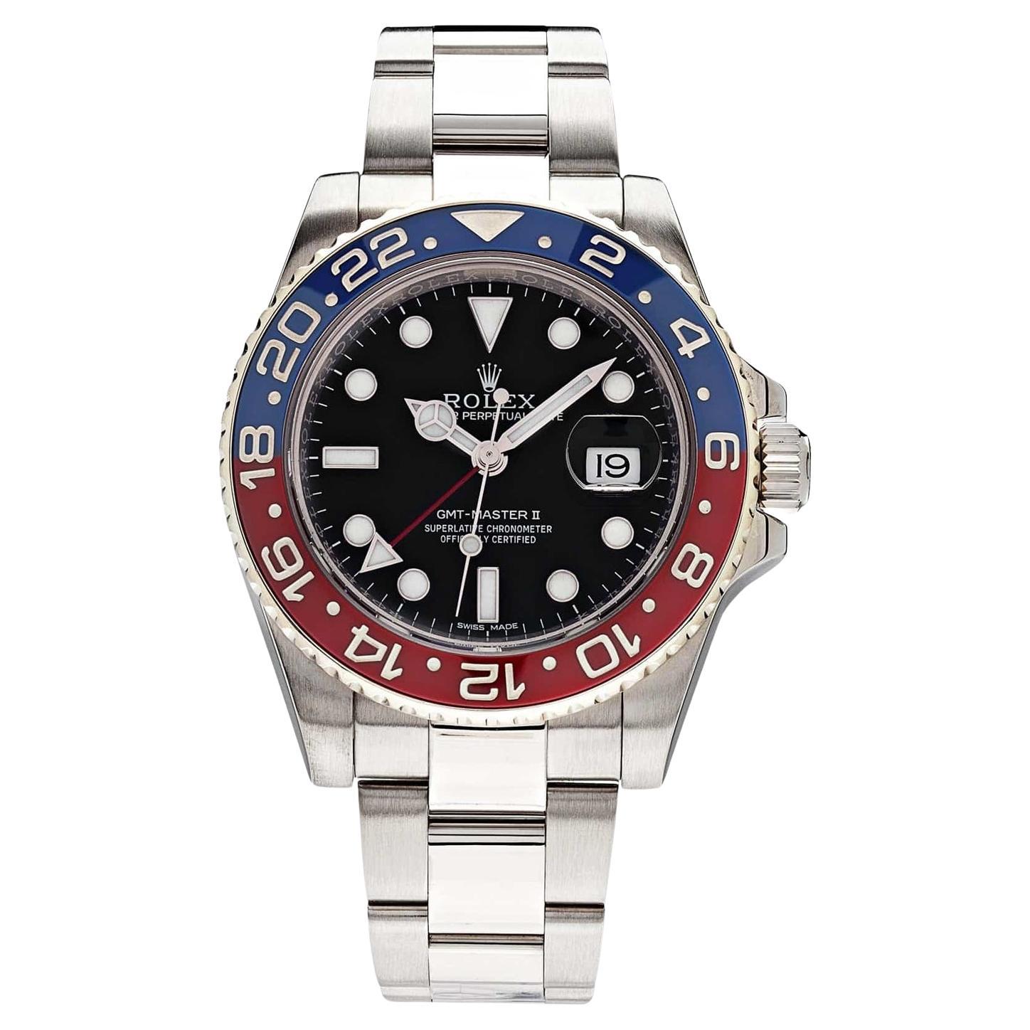 Rolex GMT-Master II 40mm Pepsi Black Dial 18K White Gold Oyster Watch 116719BLRO For Sale
