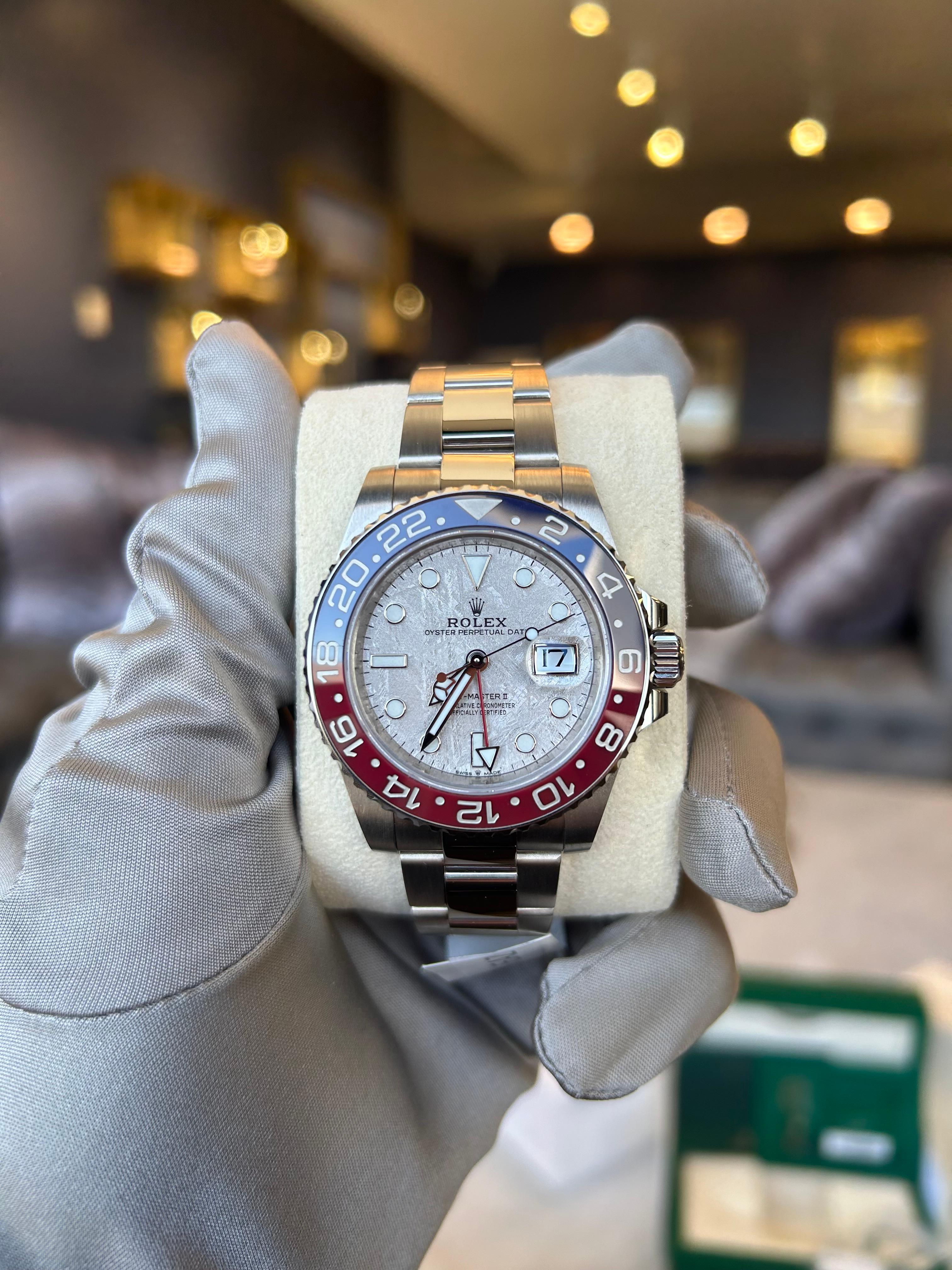 Rolex GMT Master II 40mm Pepsi Meteorite Dial Oyster White Gold 126719BLRO, 2022 In Excellent Condition In Beverly Hills, CA