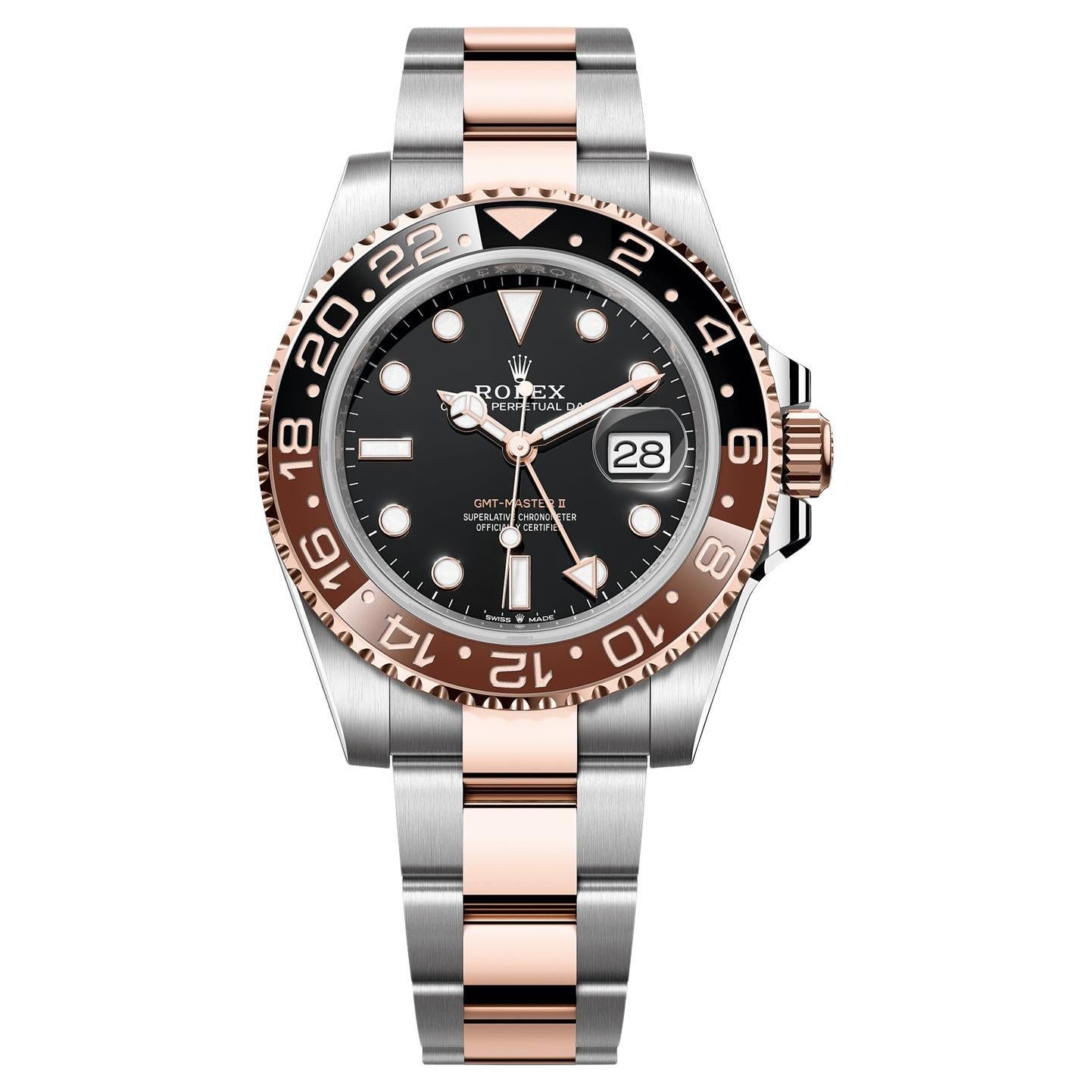 Rolex GMT-Master II 40mm Rootbeer Black Dial Two-Tone Rose Gold Watch 126711CHNR For Sale