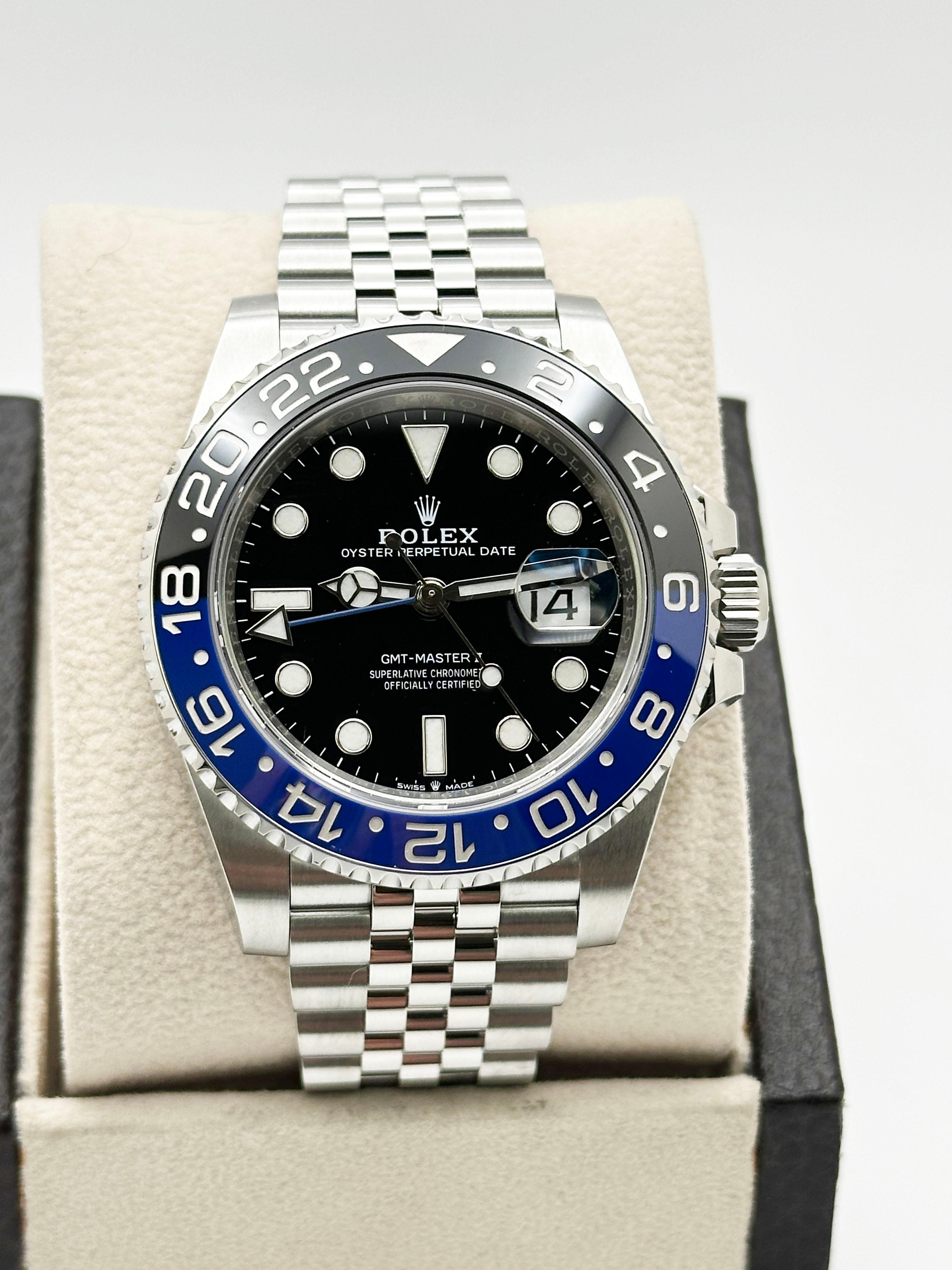  Rolex GMT Master II Batgirl 126710BLNR Noir Bleu Céramique Inox Boîte Papier Pour hommes 
