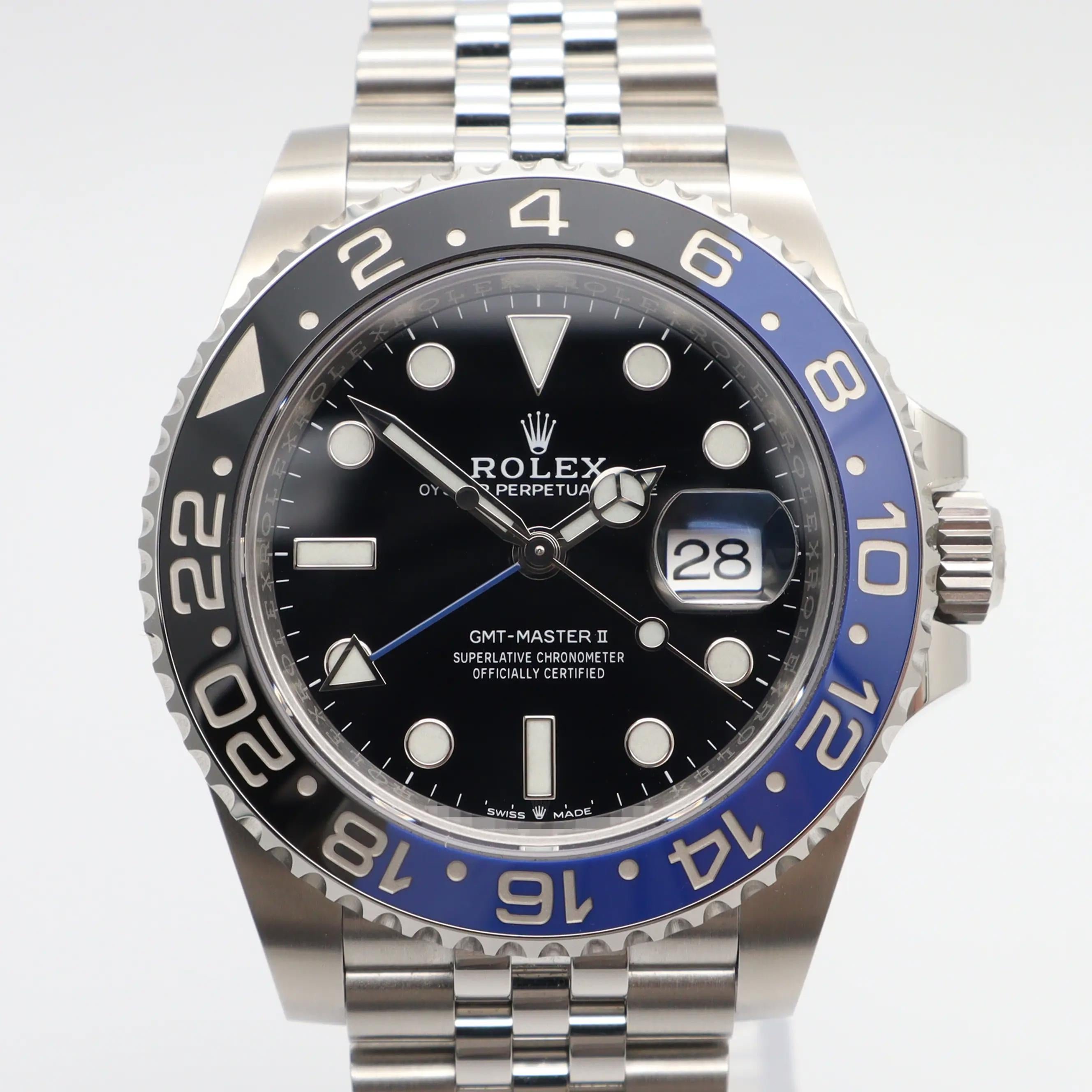 Men's Rolex GMT-Master II Batgirl Ceramic Steel Jubilee Bracelet Watch 126710BLNR For Sale