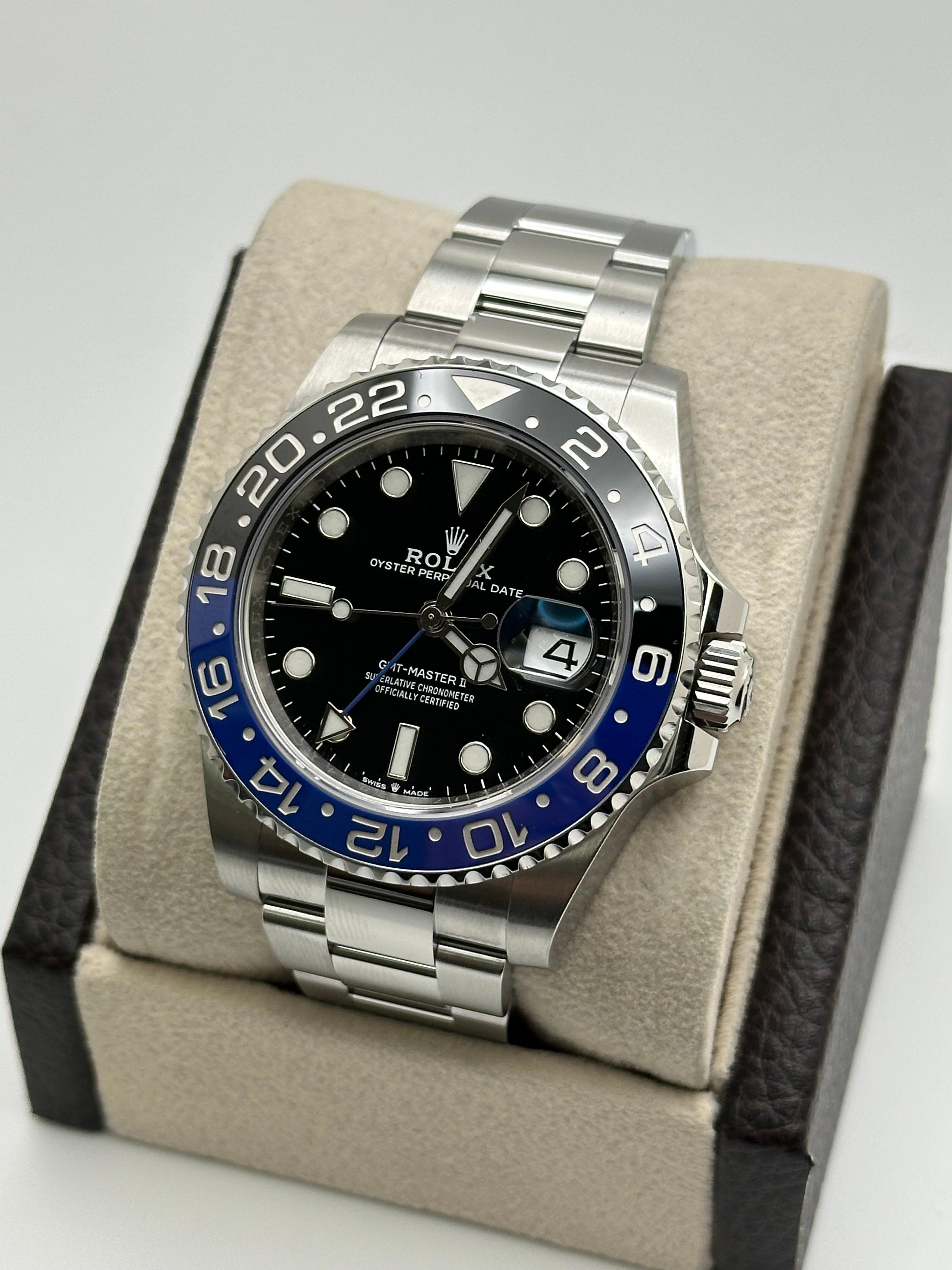 Rolex GMT Master II Batman 126710BLNR Black Blue Ceramic Steel Box Paper 2022 In Excellent Condition For Sale In San Diego, CA