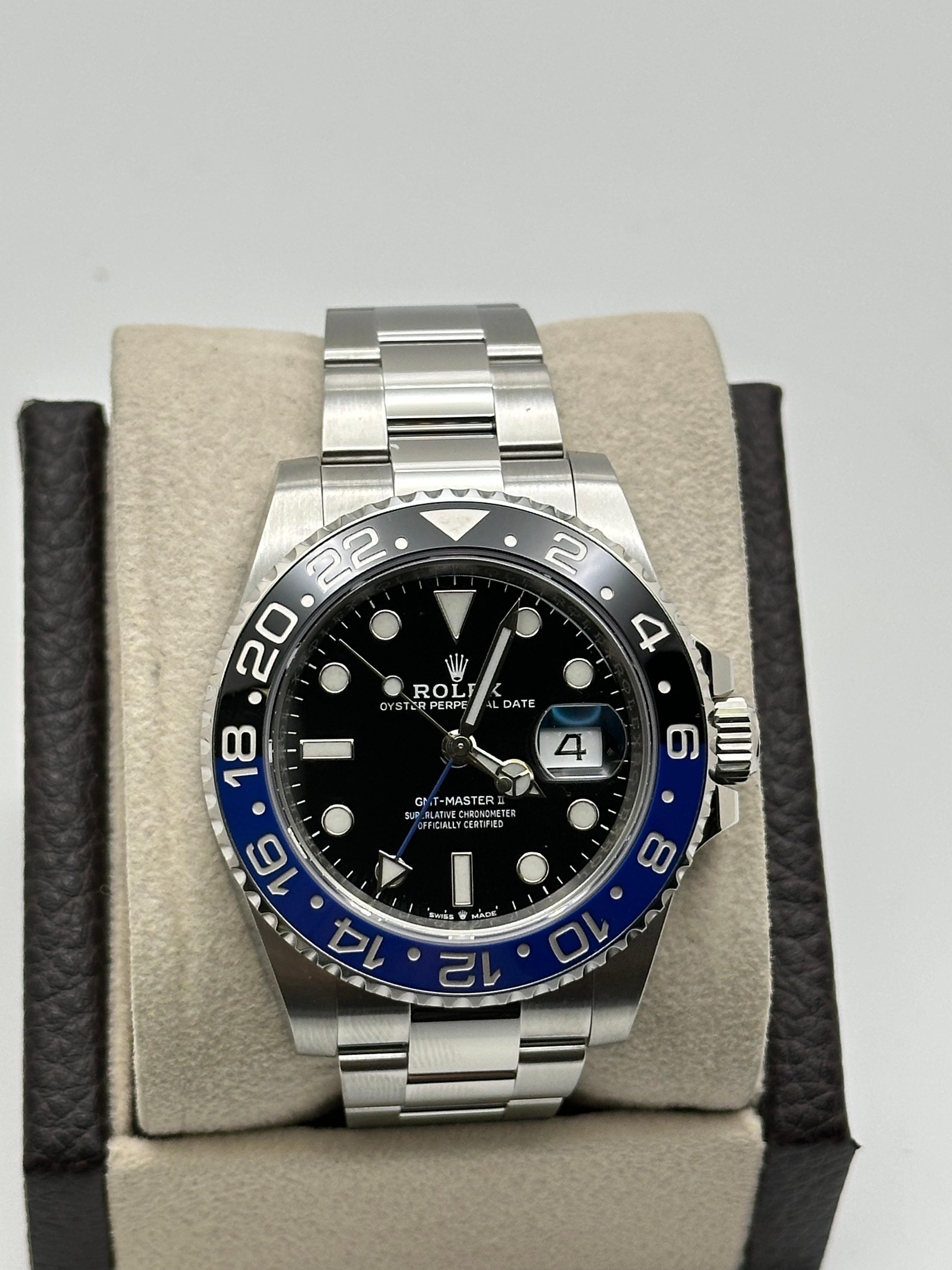 Men's Rolex GMT Master II Batman 126710BLNR Black Blue Ceramic Steel Box Paper 2022 For Sale