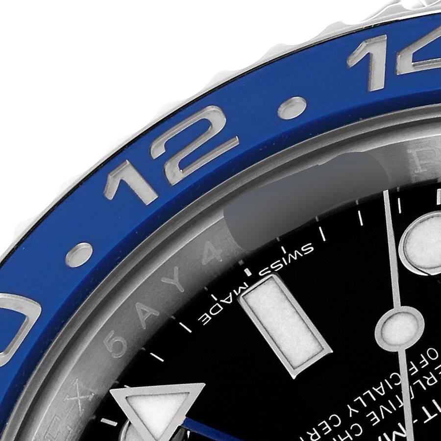 Rolex GMT Master II Batman Black Blue Ceramic Bezel Steel Watch 116710 Box Card In Excellent Condition In Atlanta, GA