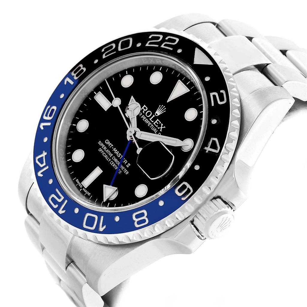 Men's Rolex GMT Master II Batman Blue Black Bezel Steel Watch 116710 Box Card For Sale