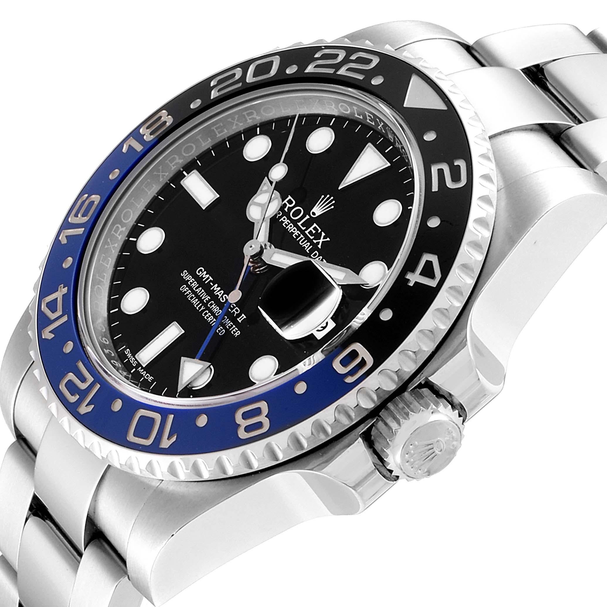 Men's Rolex GMT Master II Batman Blue Black Bezel Steel Watch 116710 Unworn