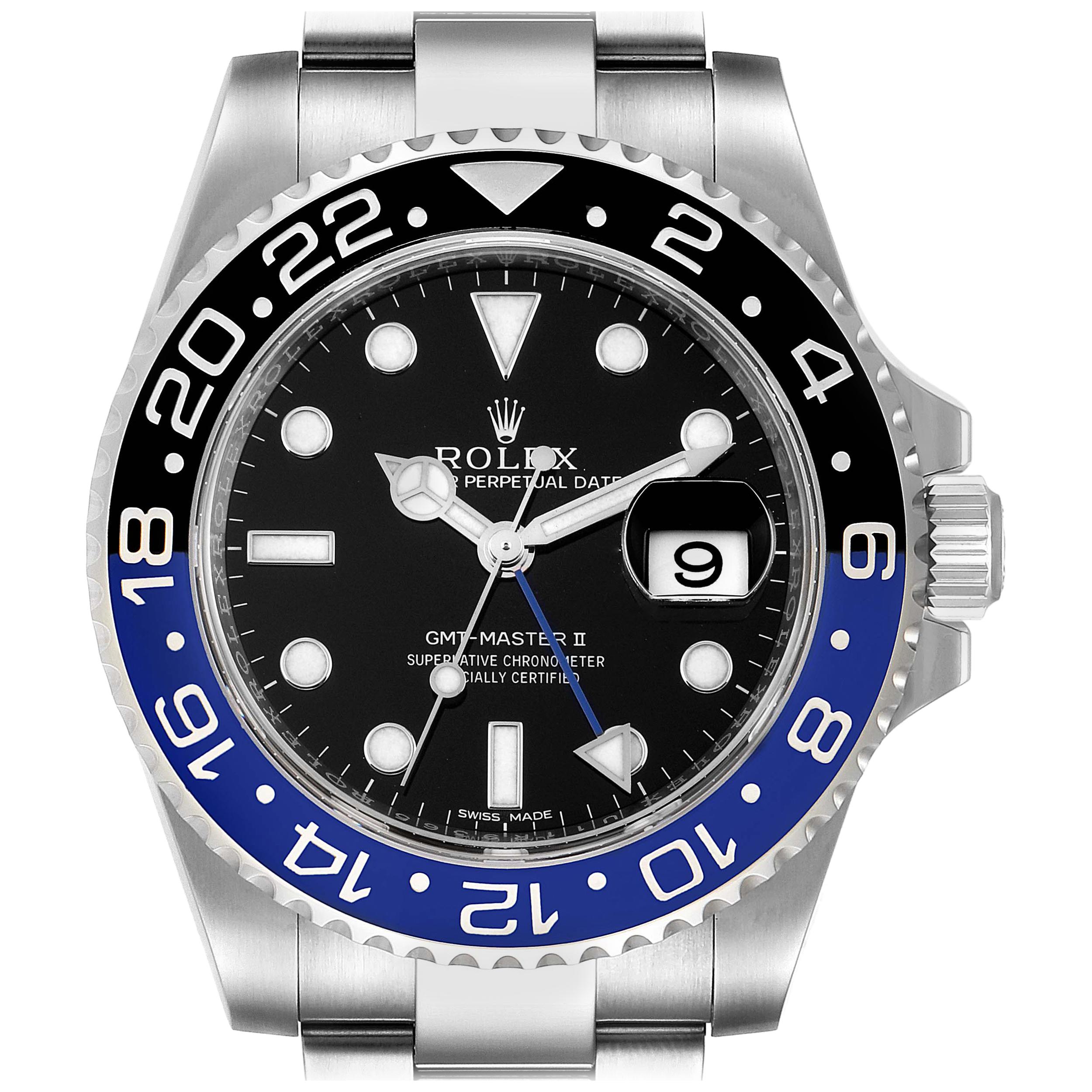Rolex GMT Master II Batman Blue Black Bezel Steel Watch 116710 Unworn