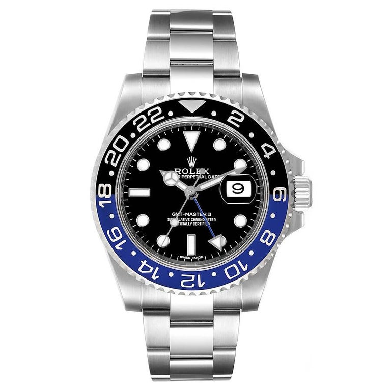 Rolex GMT Master II Batman Blau Schwarz Keramik Stahl Uhr 116710 Box Karte im Angebot