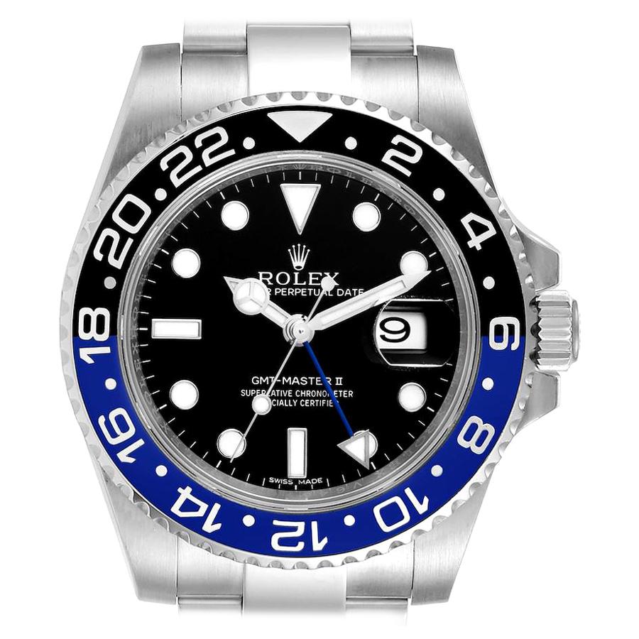 Rolex GMT Master II Batman Blue Black Ceramic Bezel Steel Watch 116710 For Sale