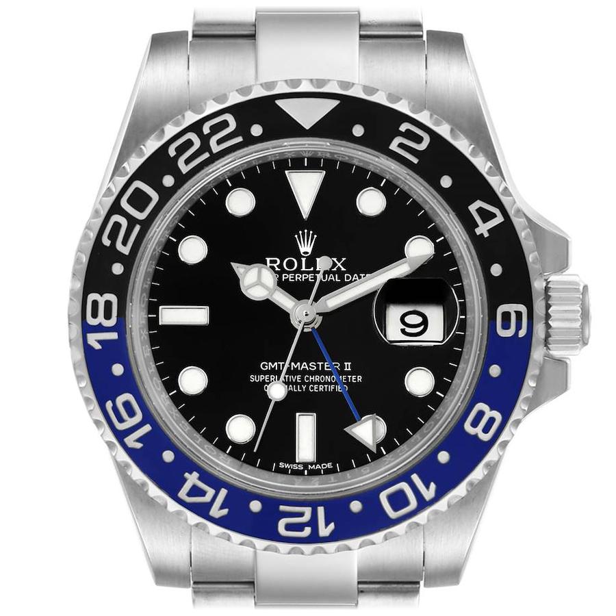 Rolex GMT Master II Batman Blue Black Ceramic Bezel Steel Watch 116710 For Sale