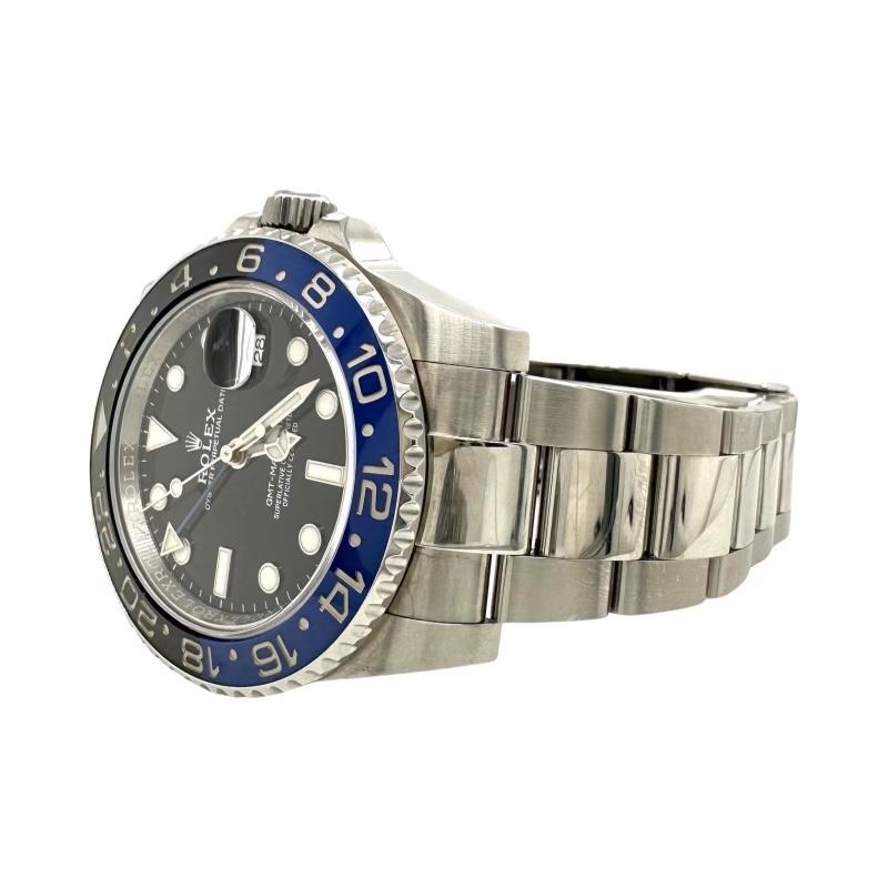 Brand: Rolex

Model: GMT Master II “Batman”

Ref: 126710BLNR

Case size: 40mm

Bezel: Stainless Steel with Ceramic insert

Bracelet: Stainless Steel

Links: Full links

Year: 2018

Includes: Rolex Box
                Rolex Authenticity Card
        